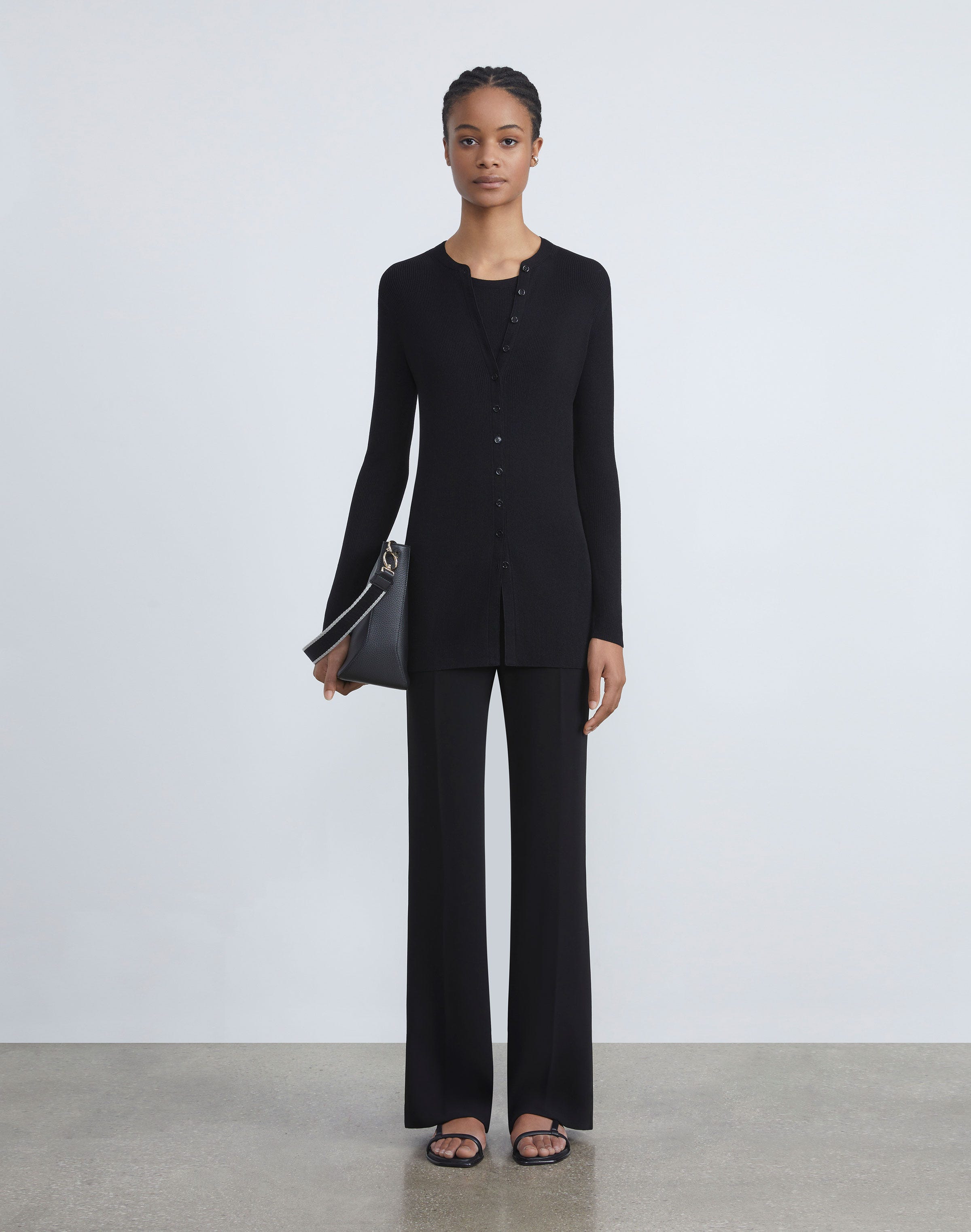 Petite Finespun Voile Ribbed Long Cardigan