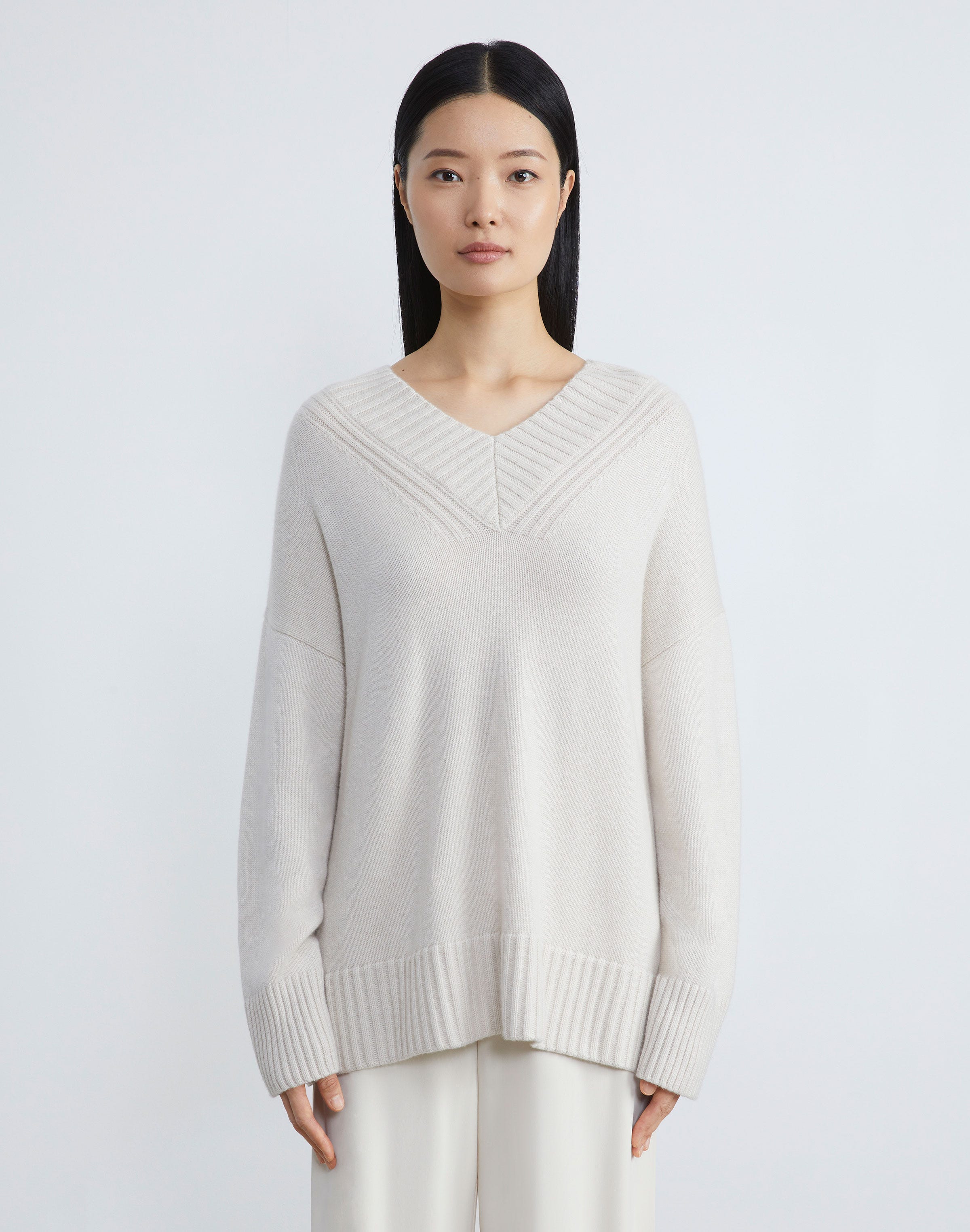 Cashmere Ribbed V-Neck Sweater