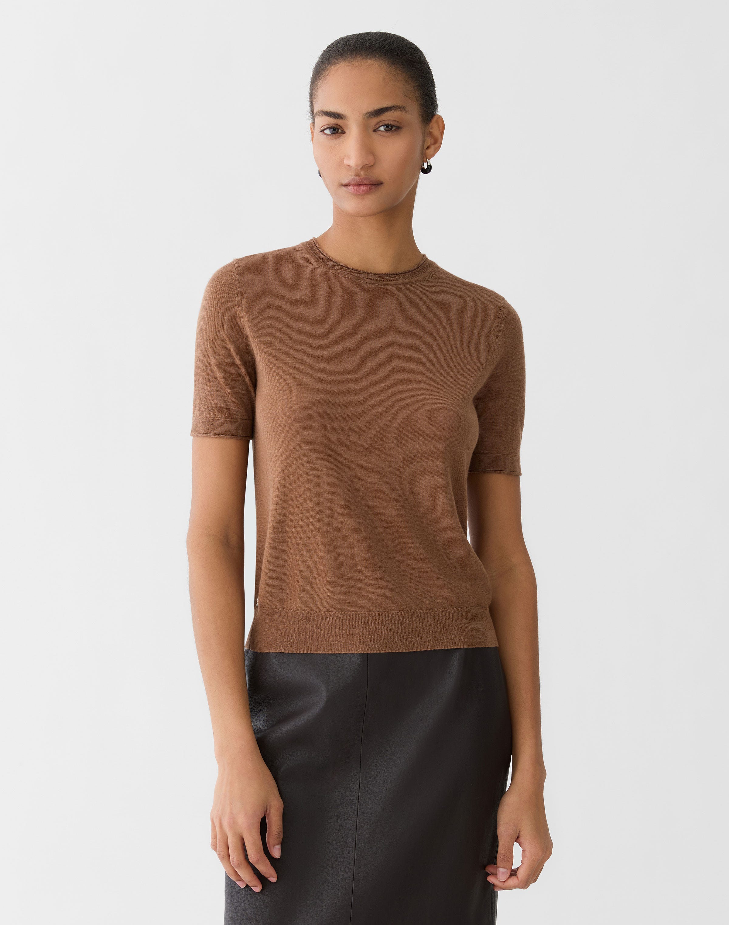 Fine Gauge Cashmere Crewneck Short Sleeve Sweater