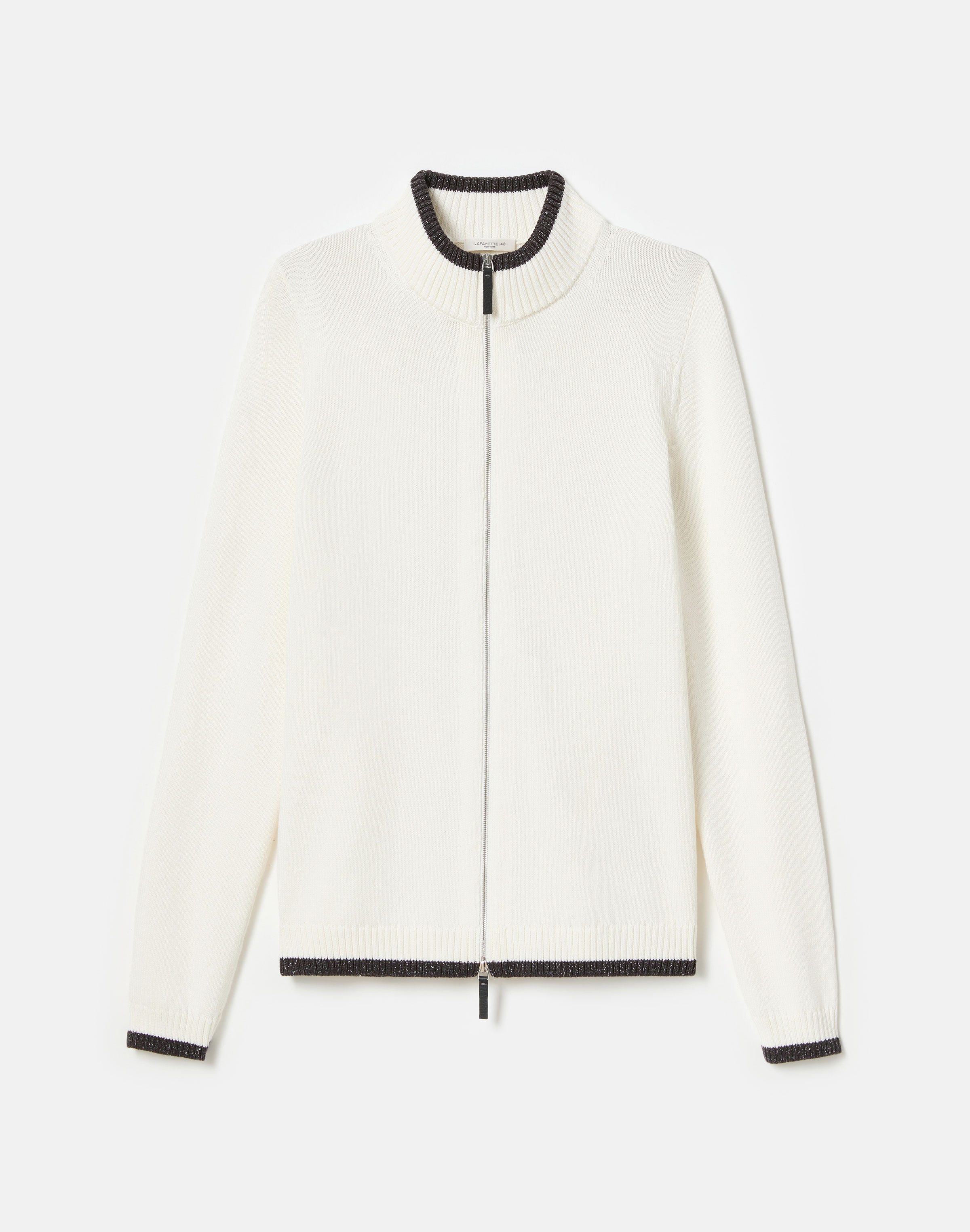 Petite Cotton-Silk Tape Tipped Stand Collar Cardigan