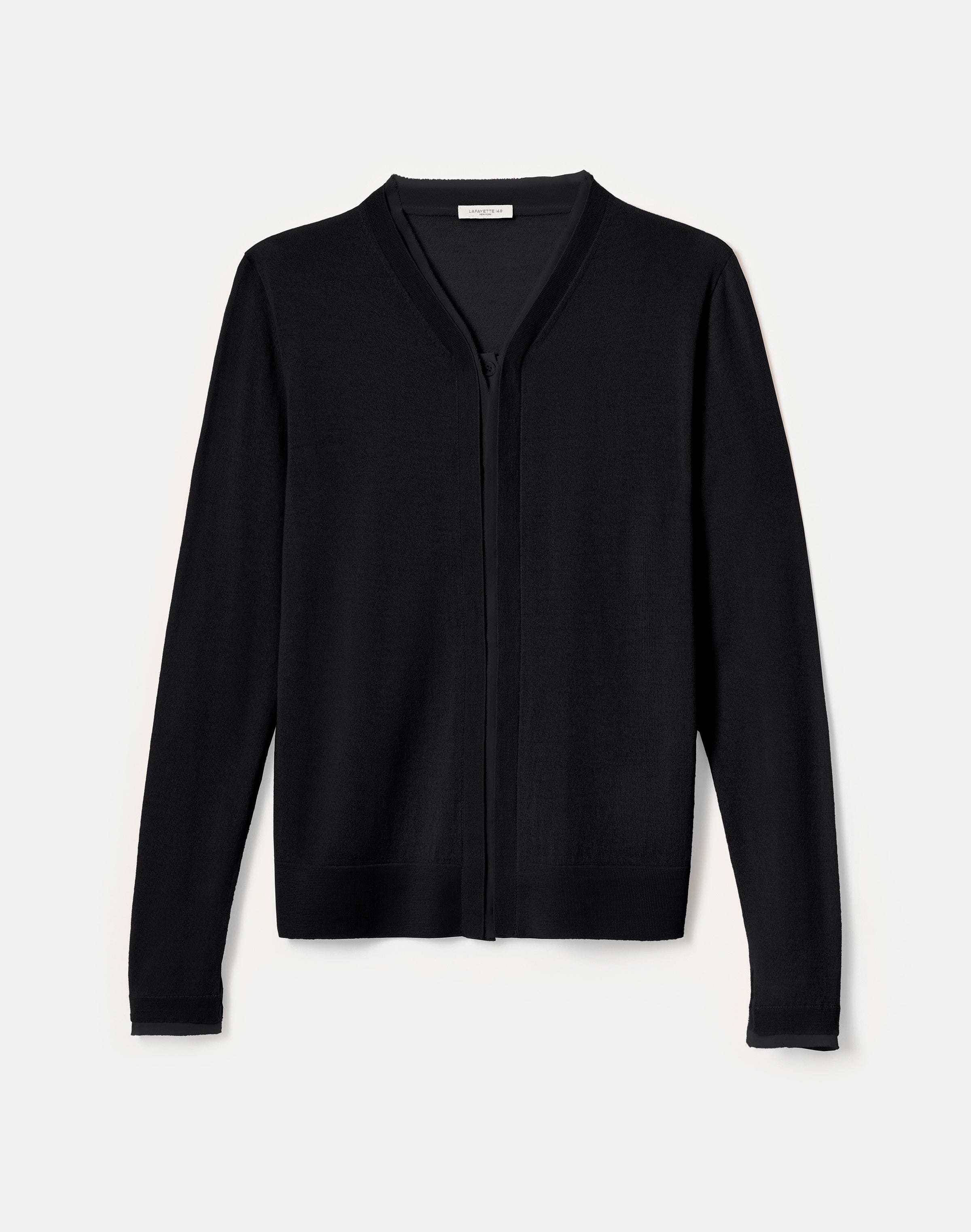 Plus-Size Fine Gauge Cashmere & Silk Chiffon Trim Cardigan 