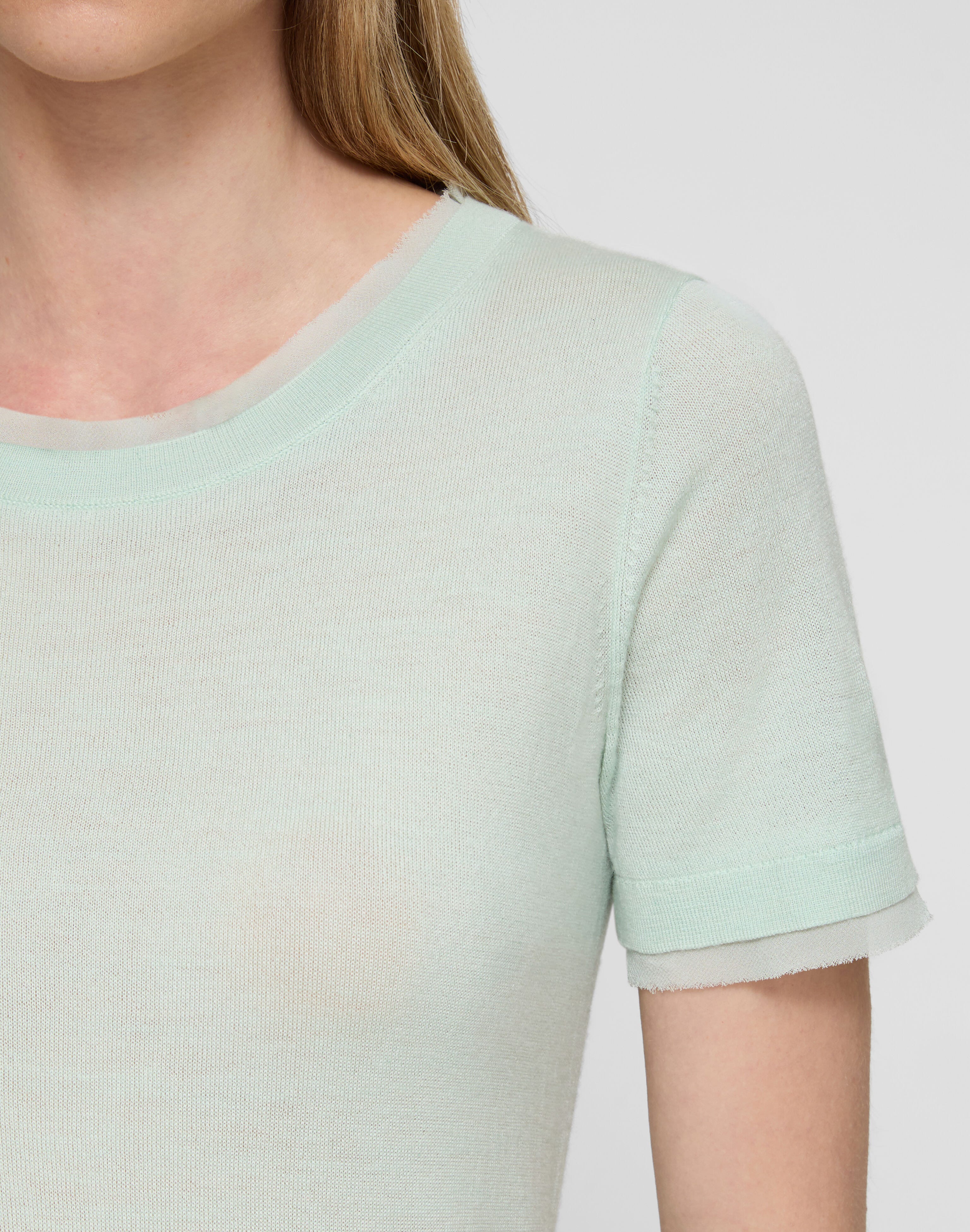 Plus-Size Fine Gauge Cashmere & Silk Chiffon Trim Sweater
