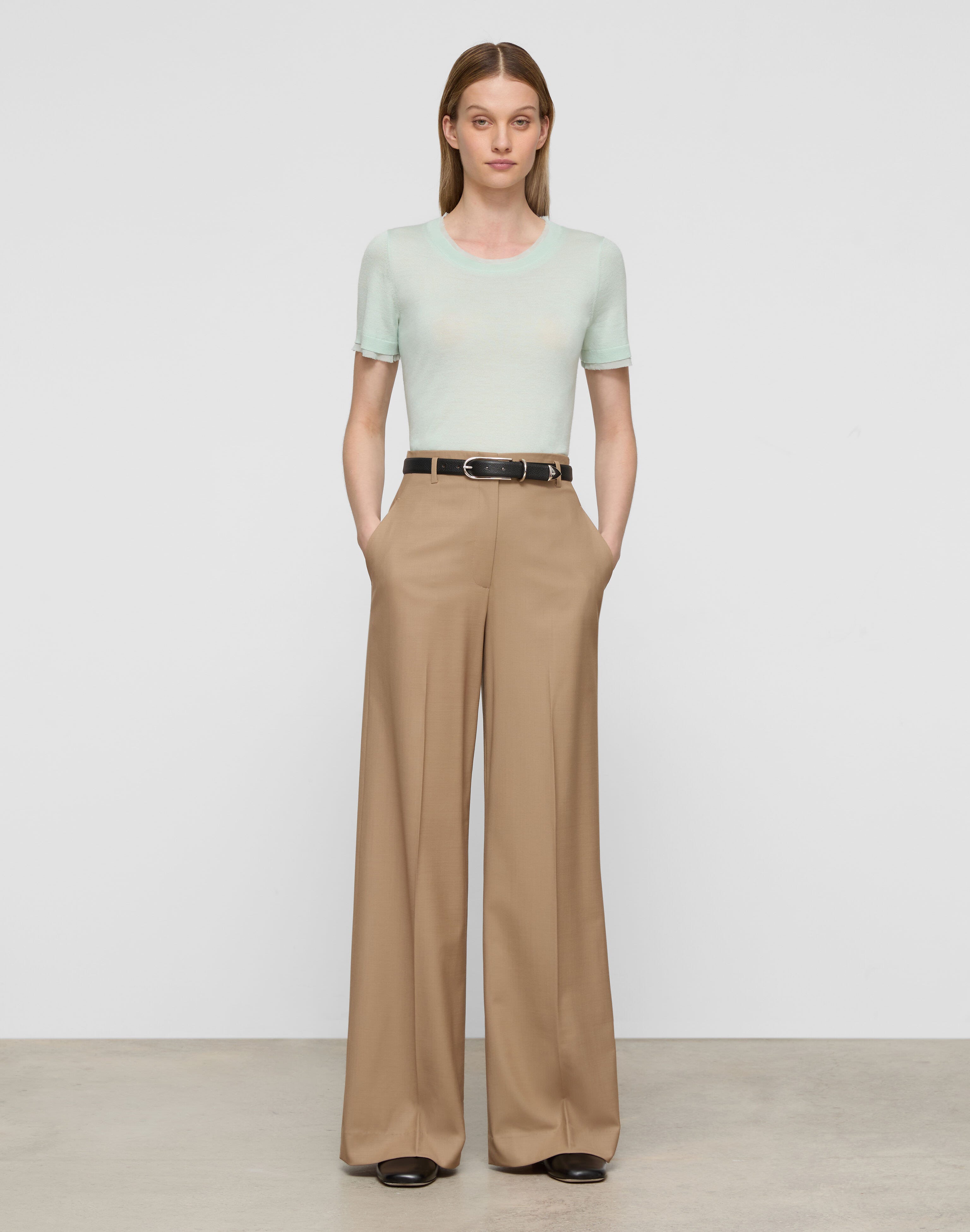 Petite Fine Gauge Cashmere & Silk Chiffon Trim Sweater