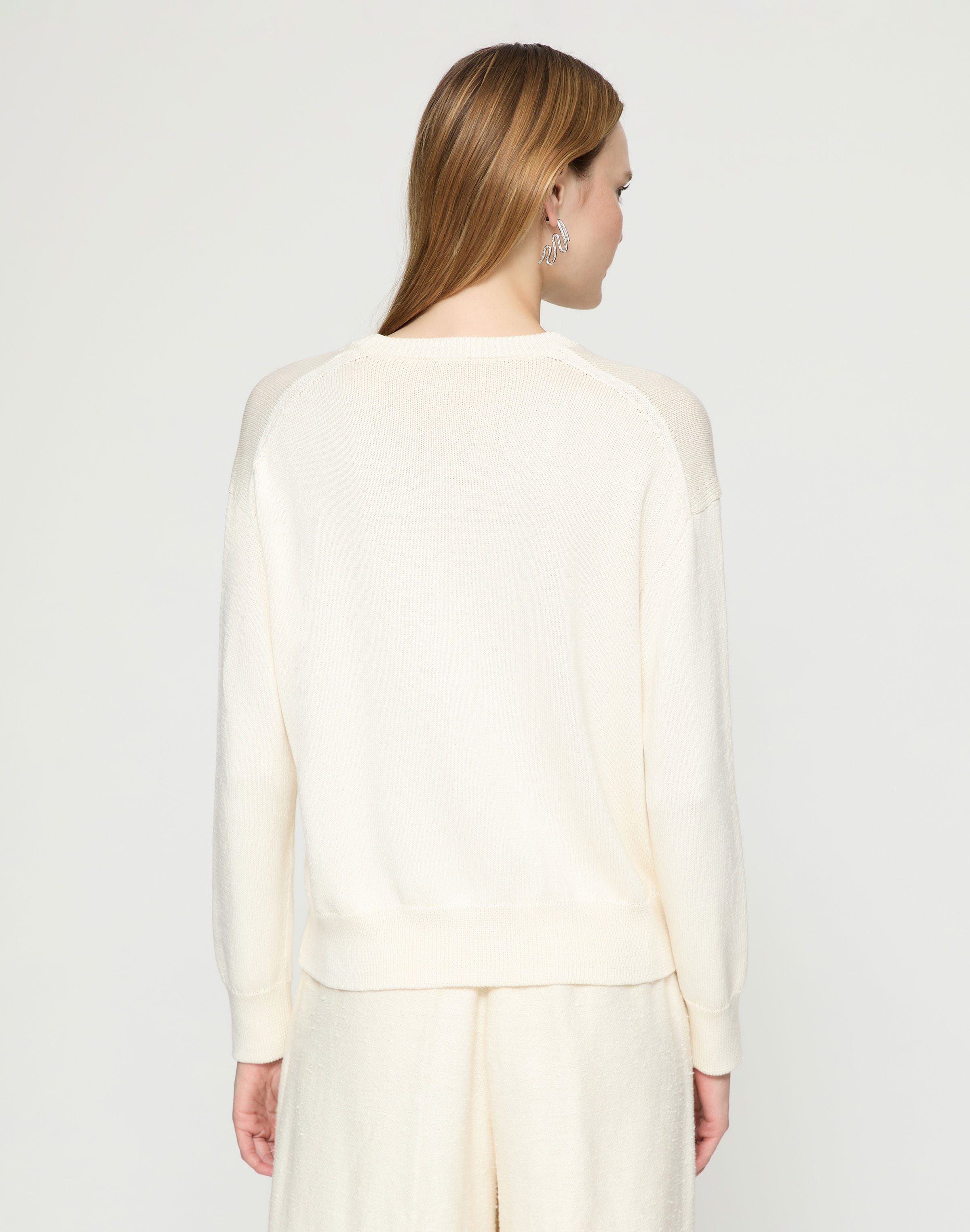 Plus-Size Cotton-Silk Tape Crewneck Sweater