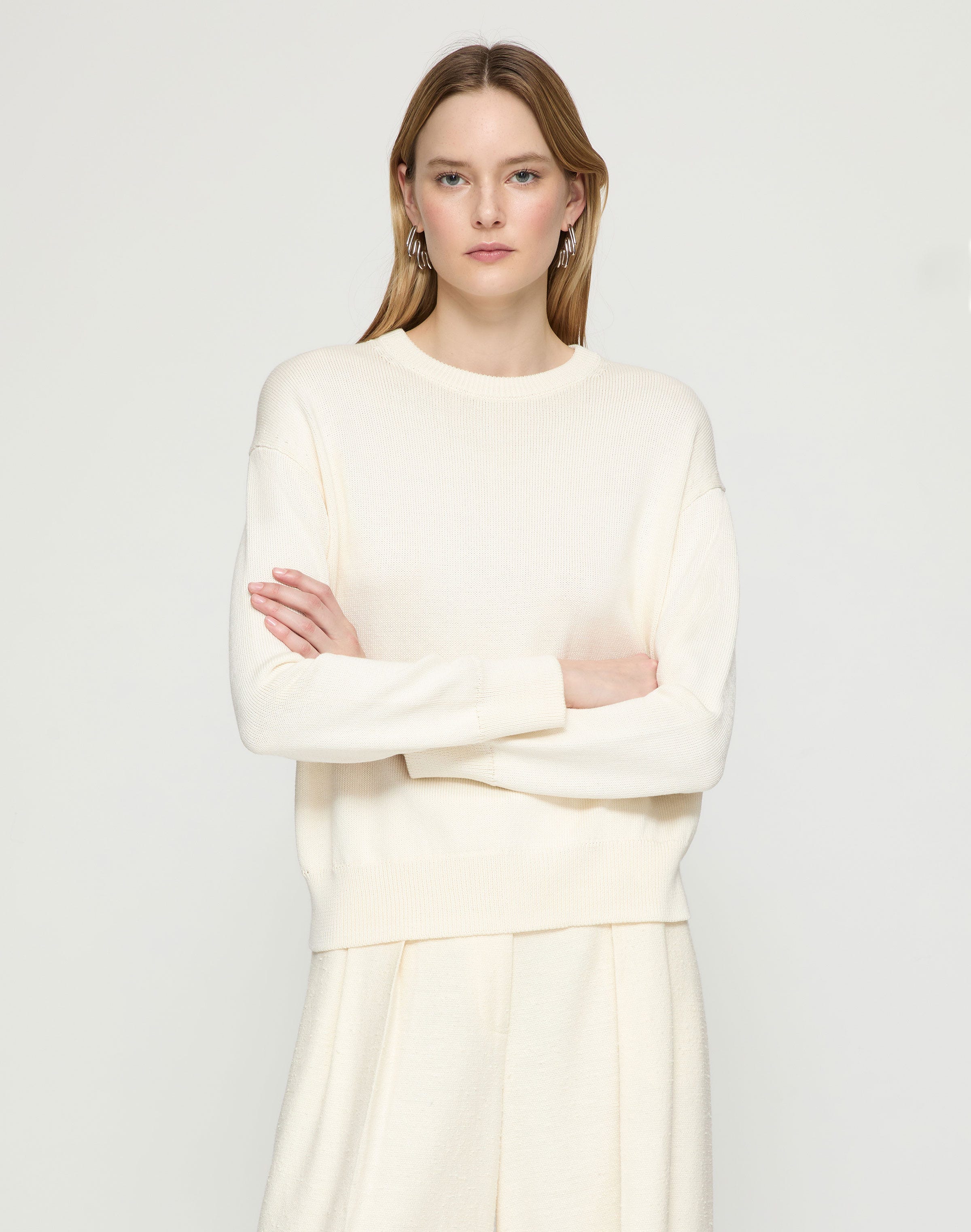 Plus-Size Cotton-Silk Tape Crewneck Sweater