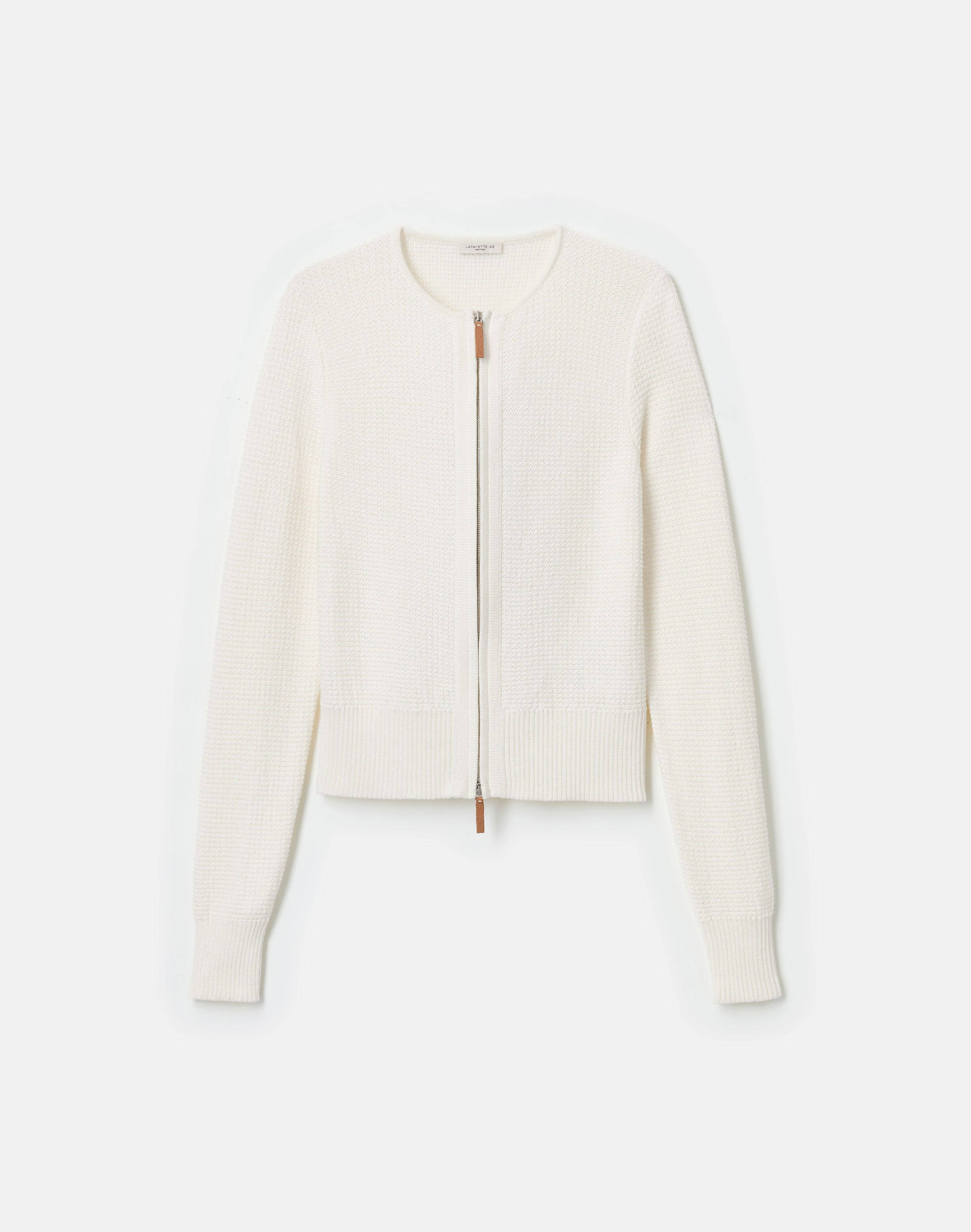 Petite Cotton-Silk Textured Stitch Zip Front Cardigan