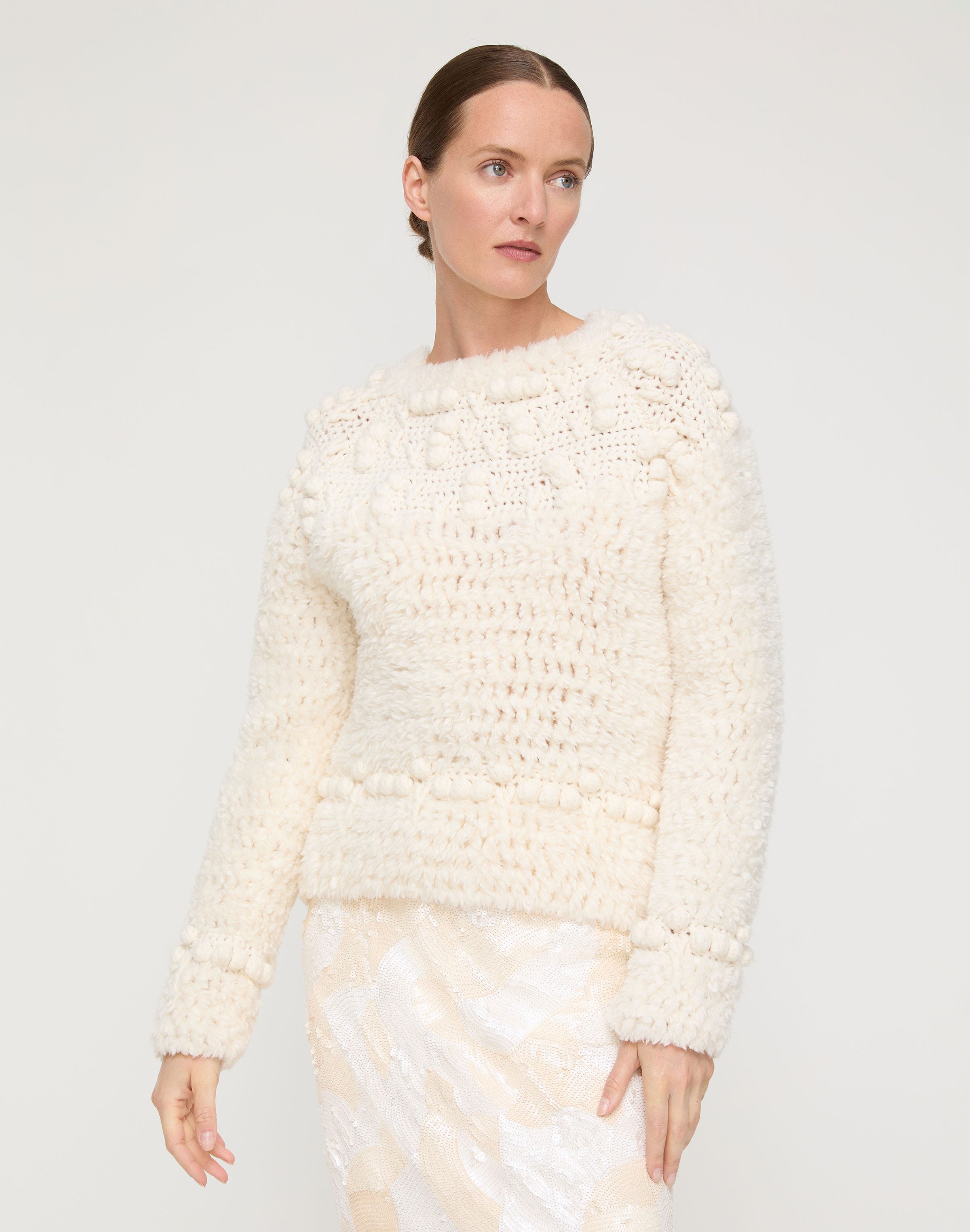 Hand Knit Alpaca-Wool Fleece Crochet Trim Sweater