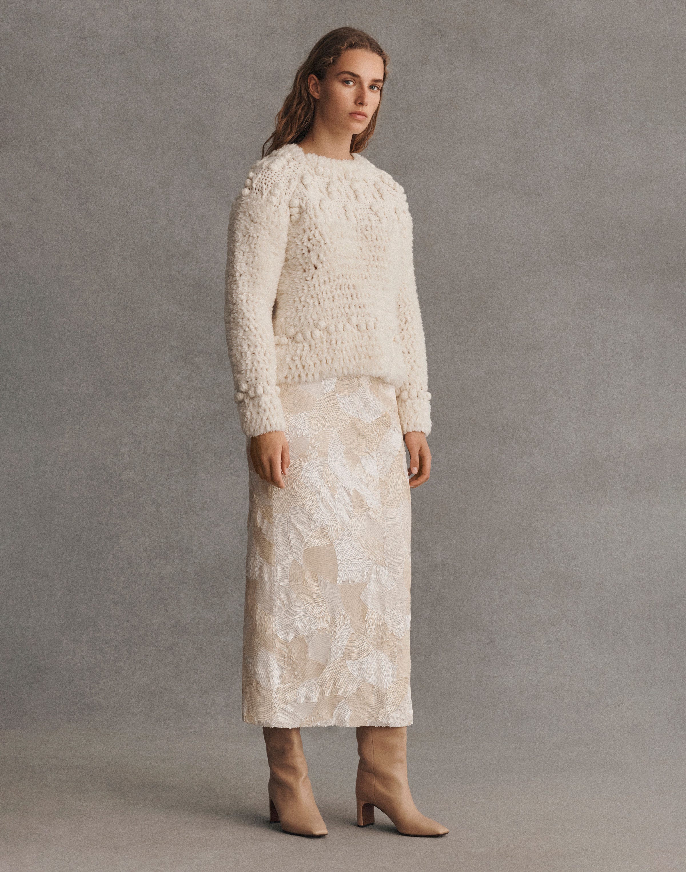 Hand Knit Alpaca-Wool Fleece Crochet Trim Sweater