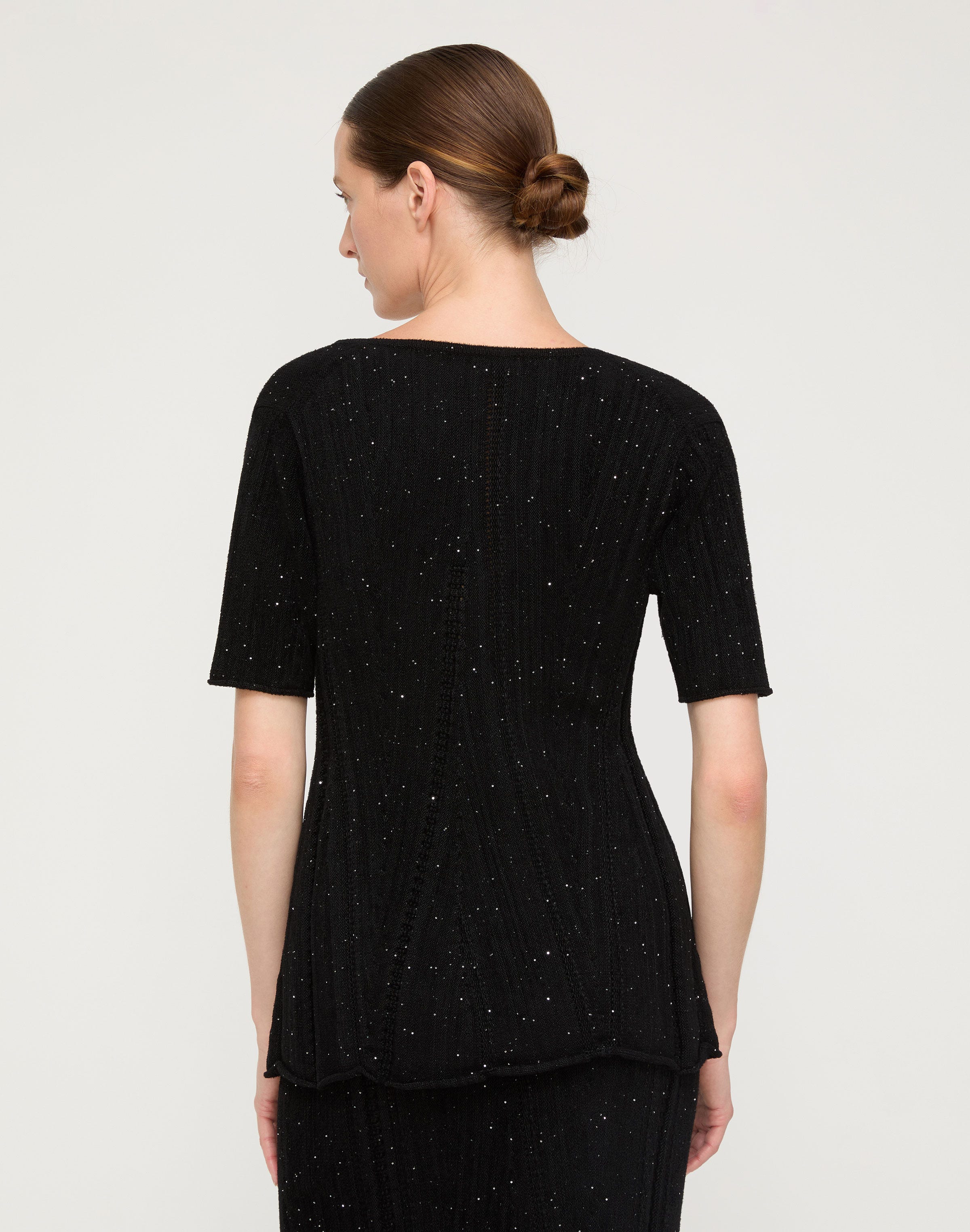 Sequin Velour V-Neck Peplum Sweater