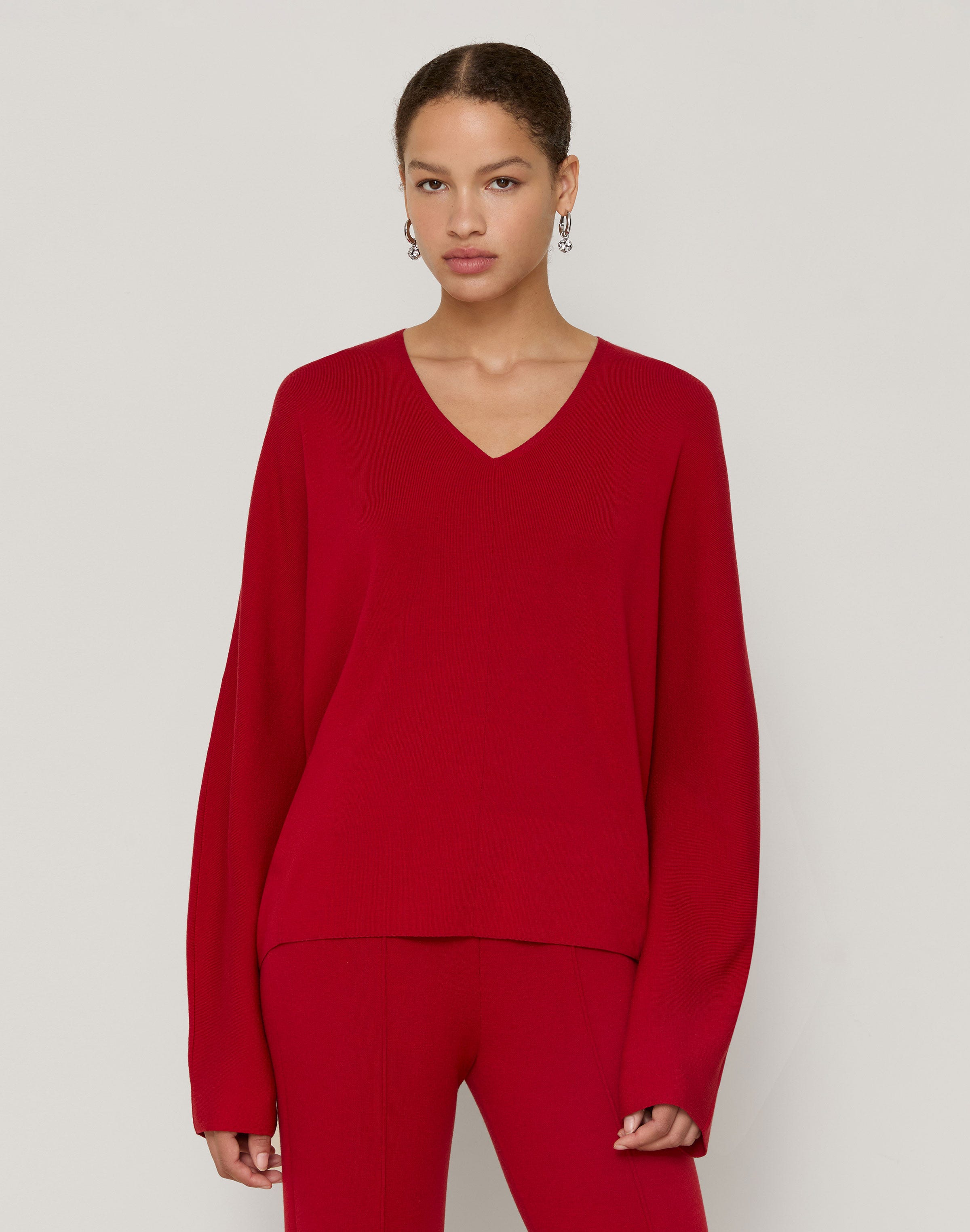 Plus-Size Responsible Matte Crepe Ribbed V-Neck Sweater
