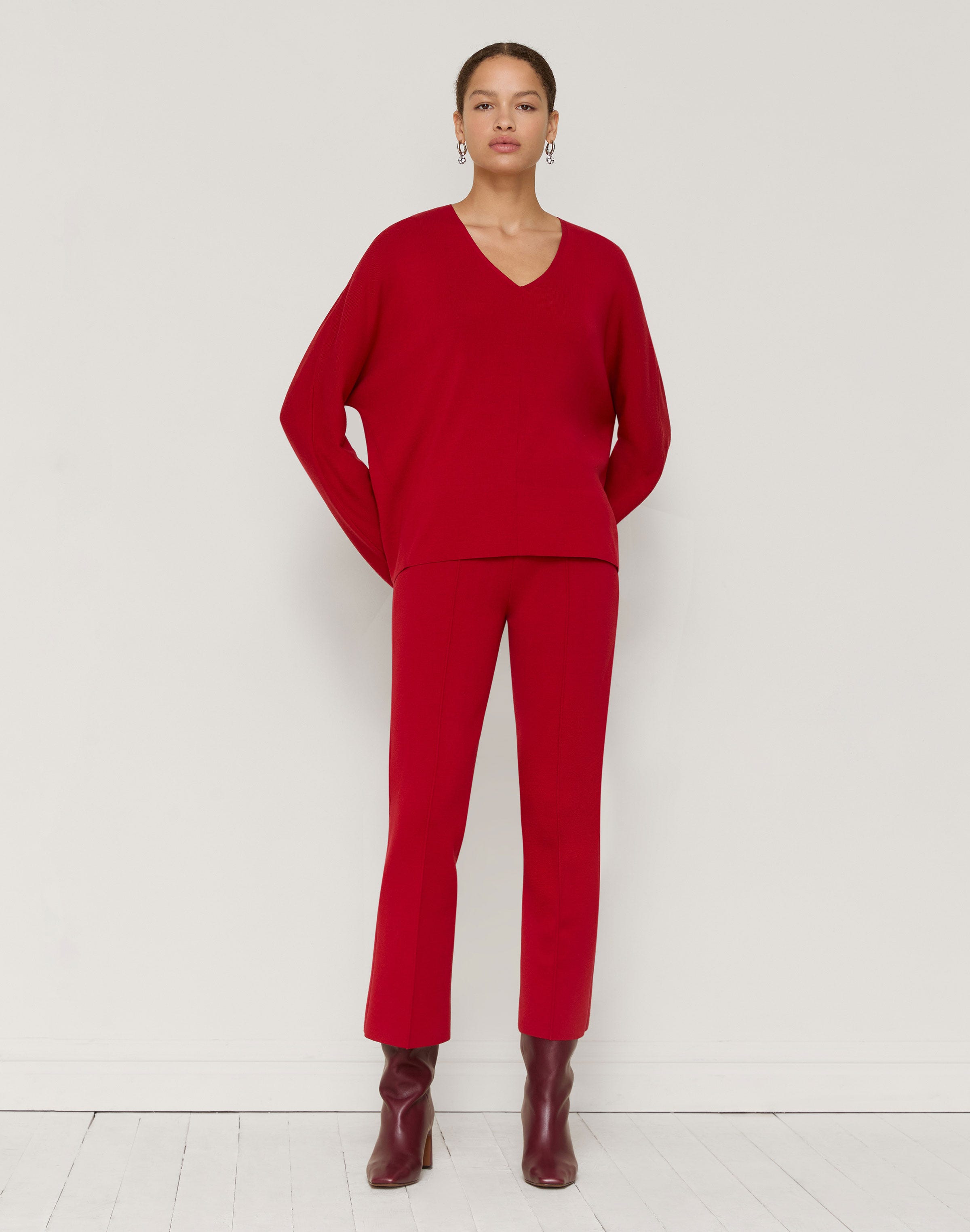 Plus-Size Responsible Matte Crepe Ribbed V-Neck Sweater