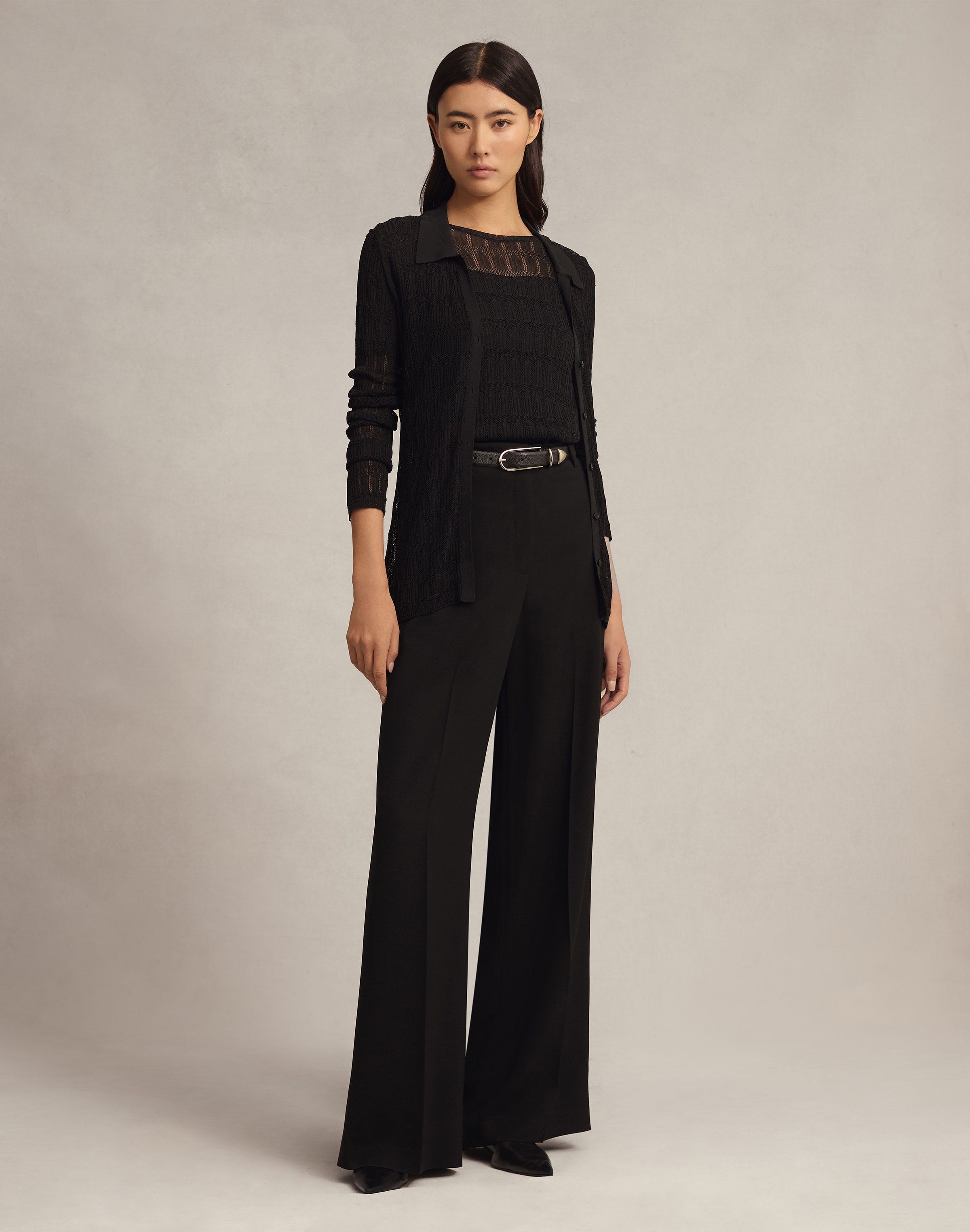 Viscose Lace Stitch Polo Cardigan