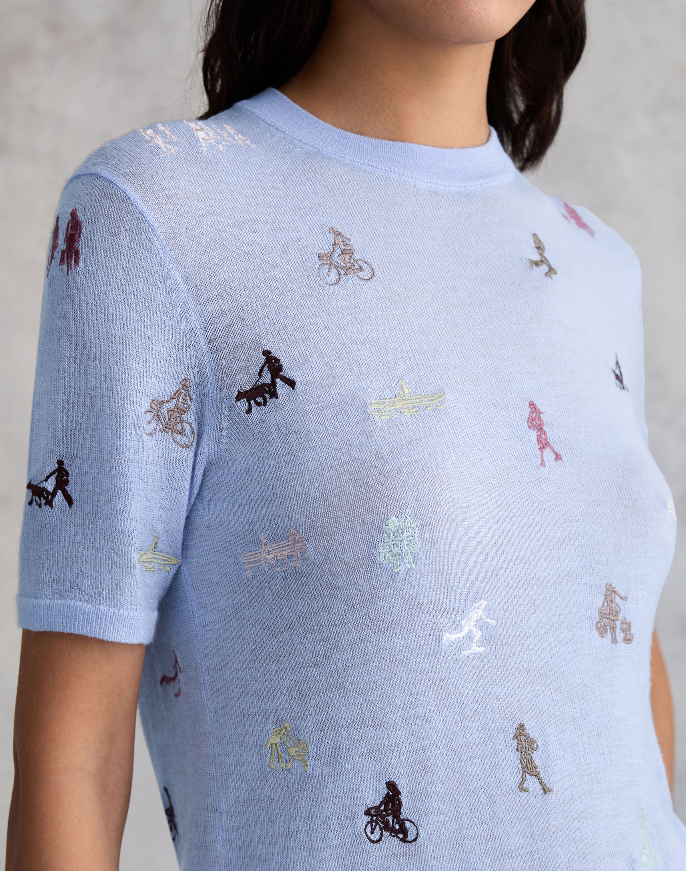 Petite Fine Gauge Cashmere Embroidered New Yorkers Sweater