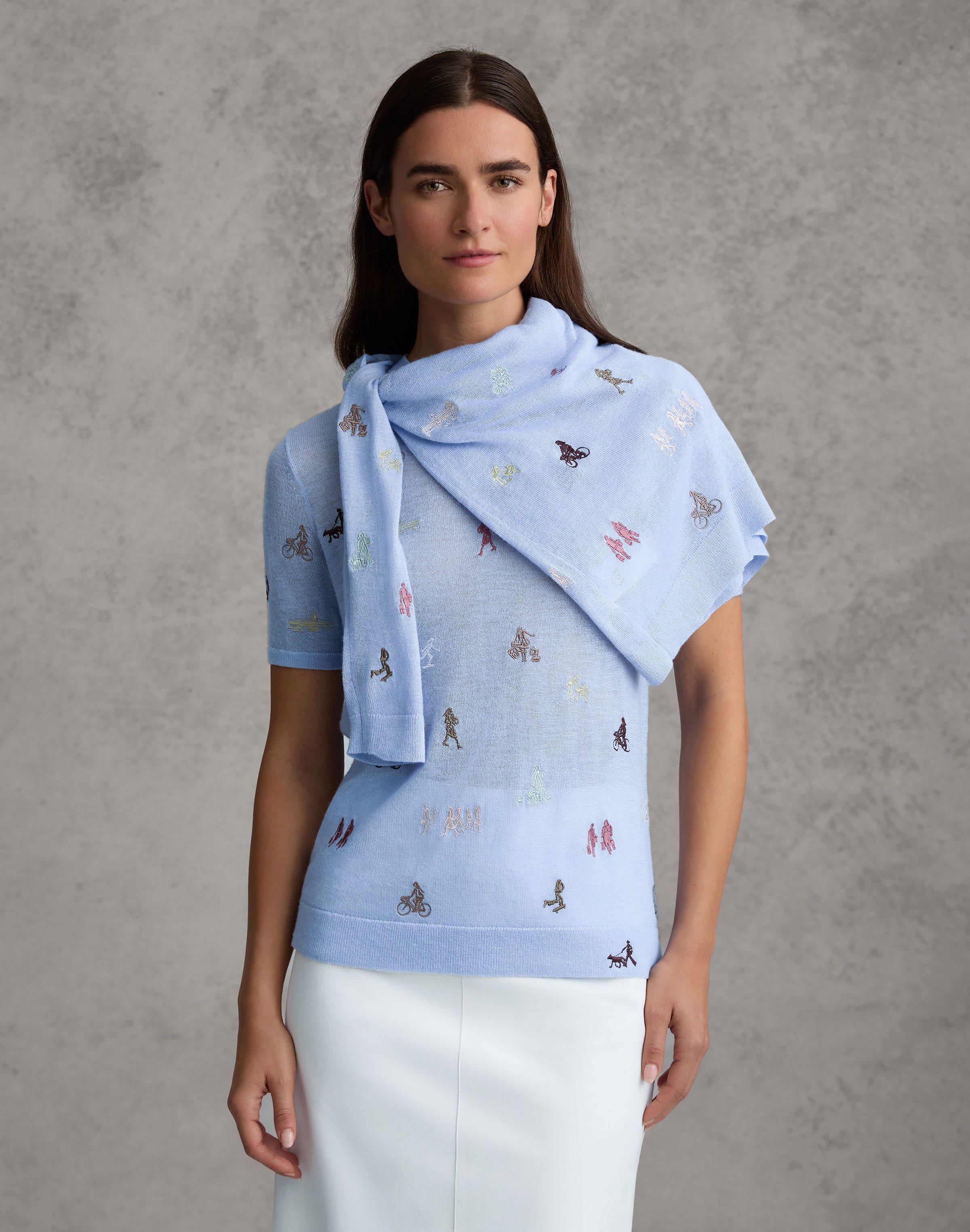 Petite Fine Gauge Cashmere Embroidered New Yorkers Sweater