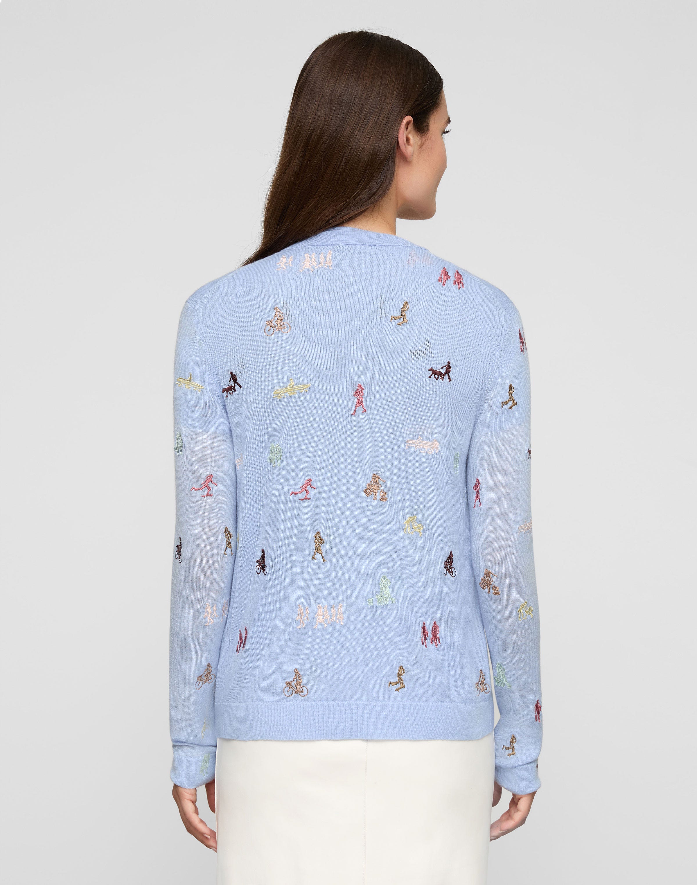 Petite Fine Gauge Cashmere Embroidered New Yorkers Cardigan