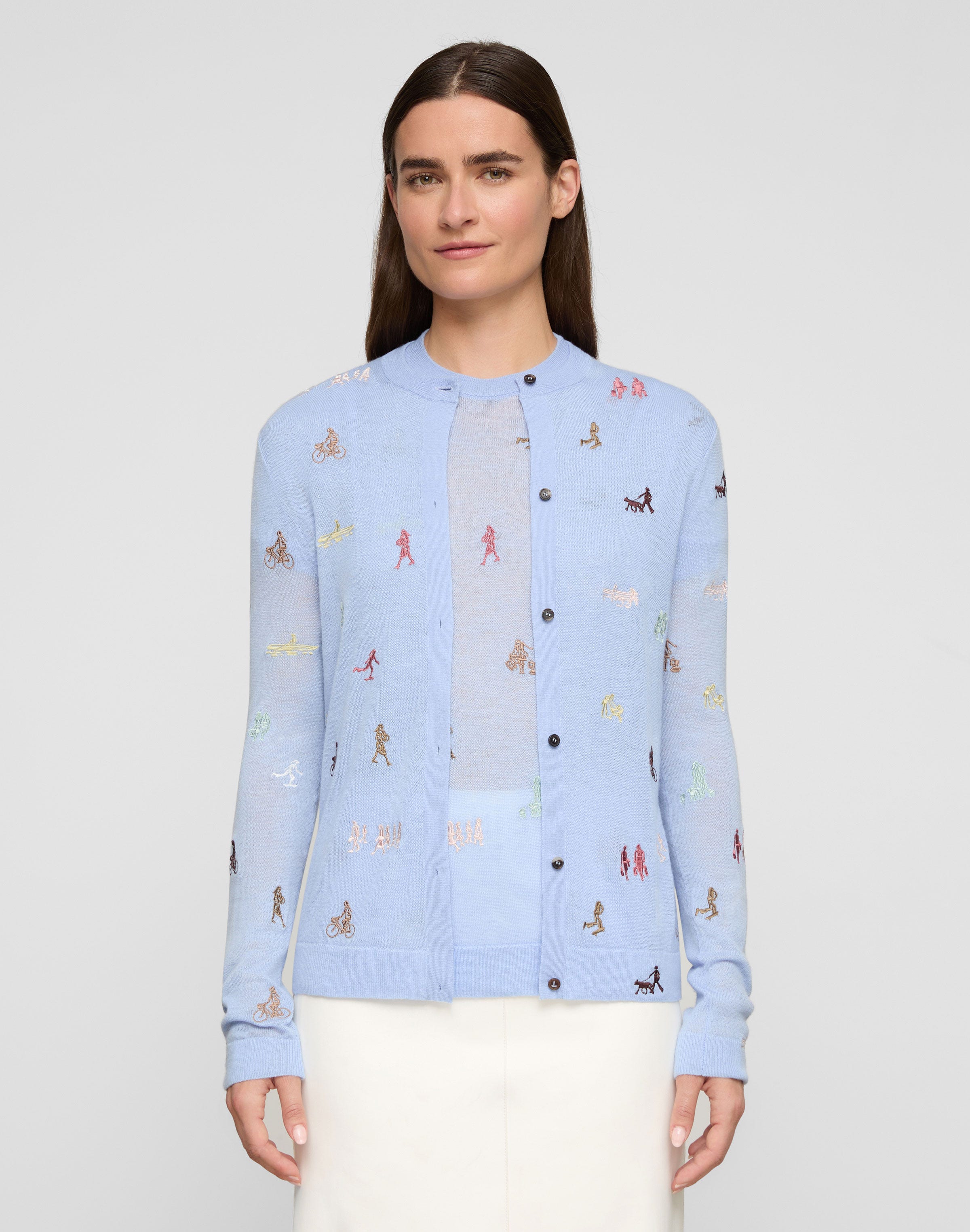 Petite Fine Gauge Cashmere Embroidered New Yorkers Cardigan