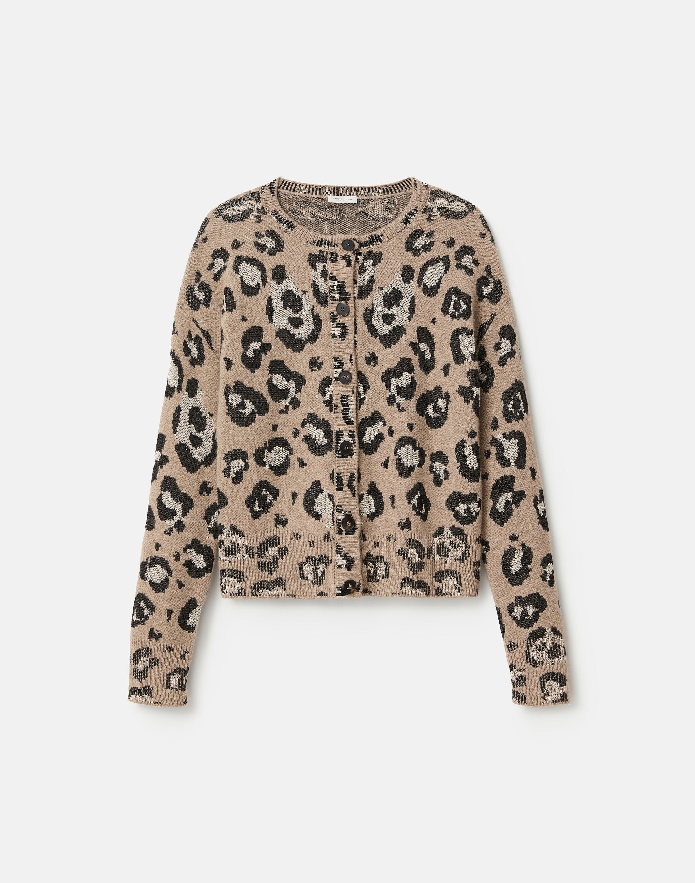 Leopard Jacquard Cashmere-Finespun Voile  Cardigan