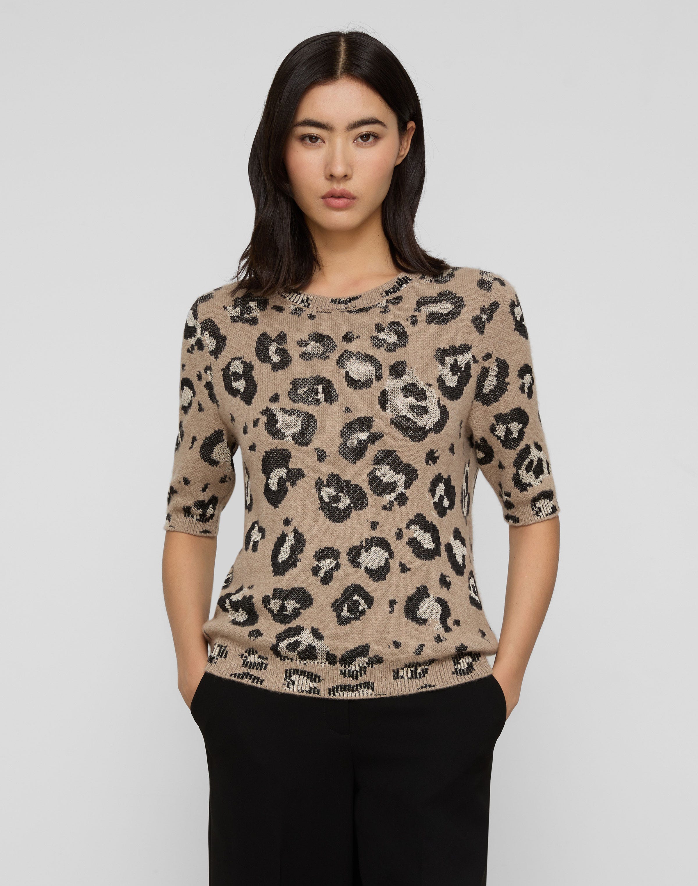 Plus-Size Leopard Jacquard Cashmere-Finespun Voile Sweater