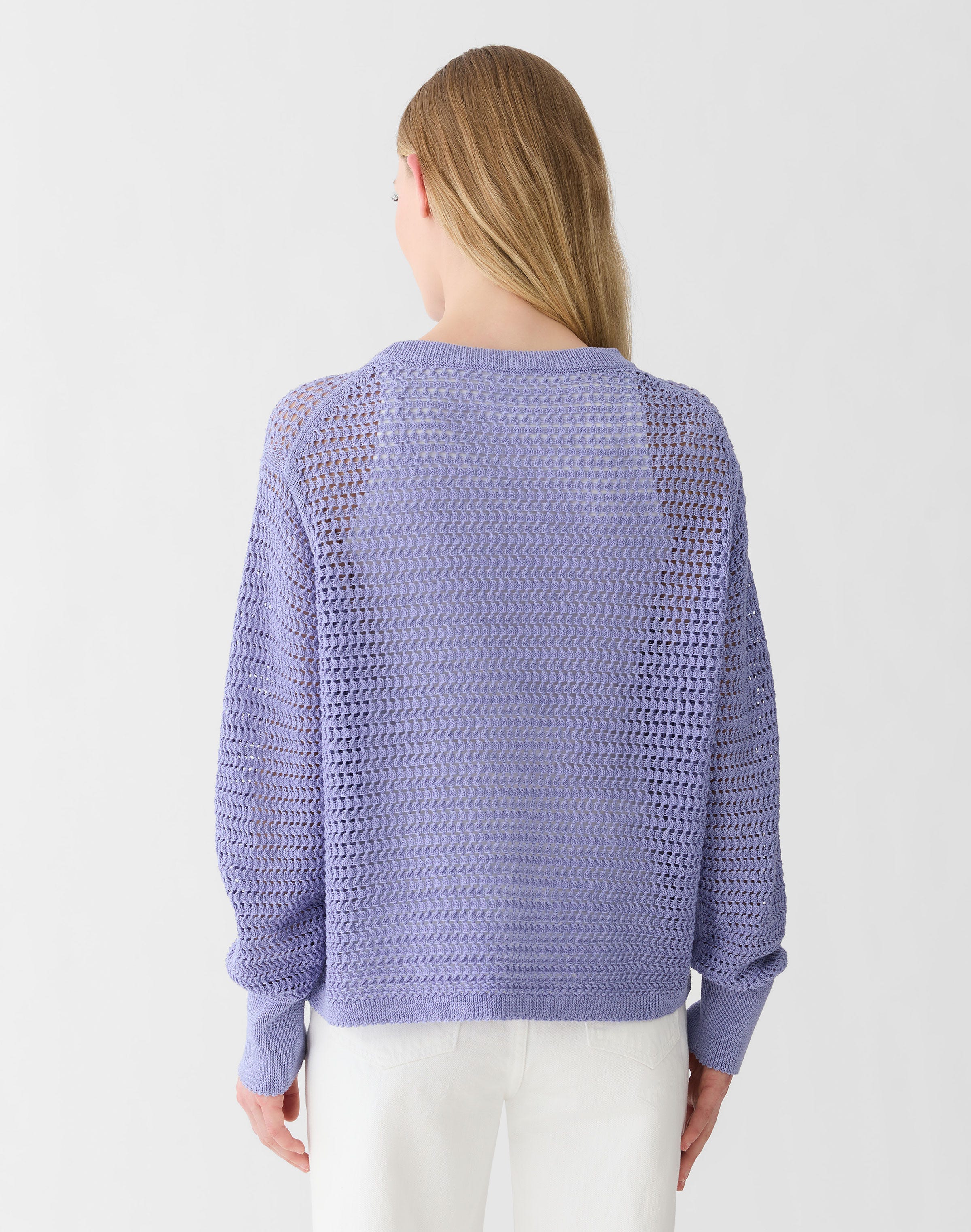 Petite Fine Cotton Rope Open Knit Sweater