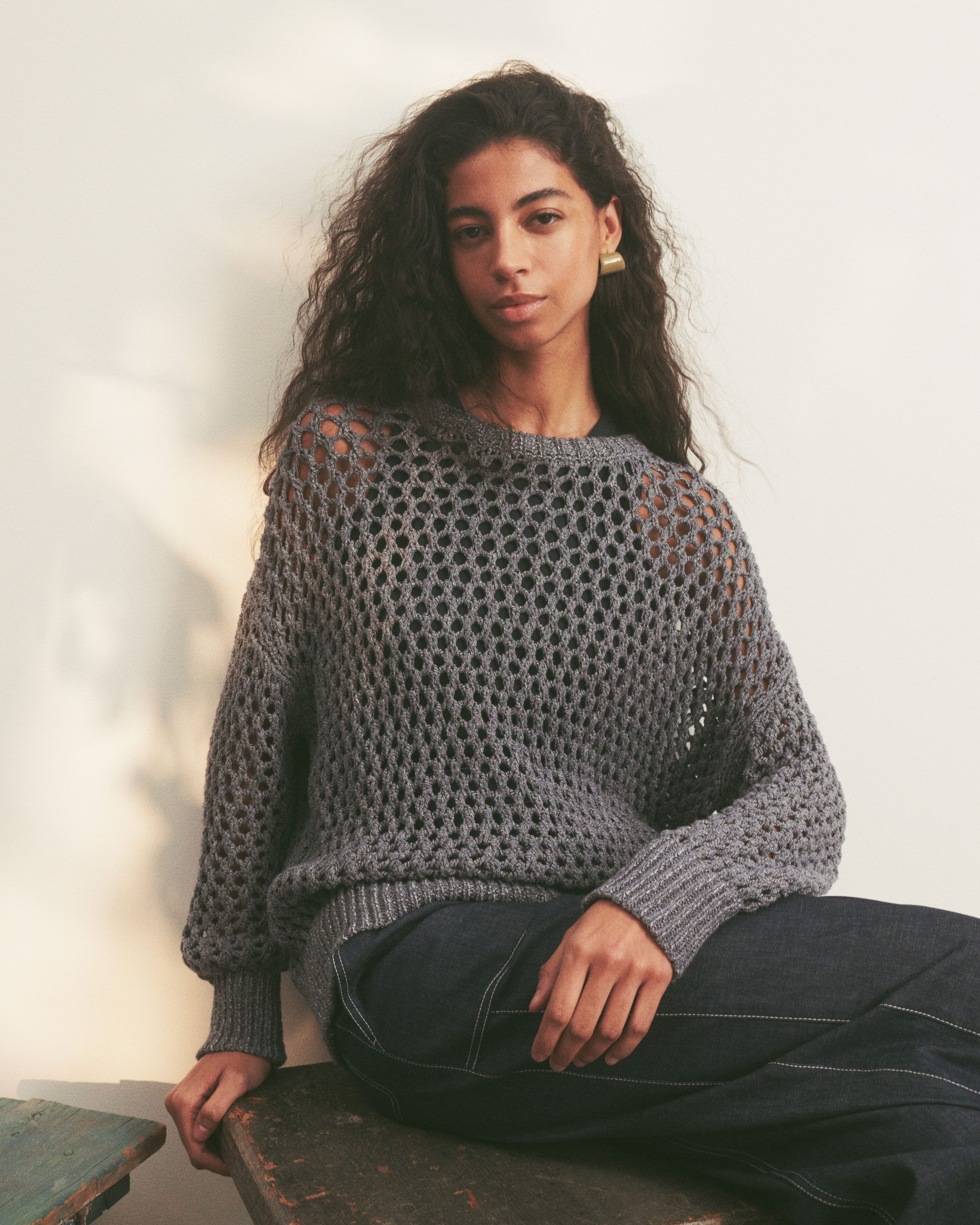 Hand Knit Cotton Sweater and Chambray Highline Pant