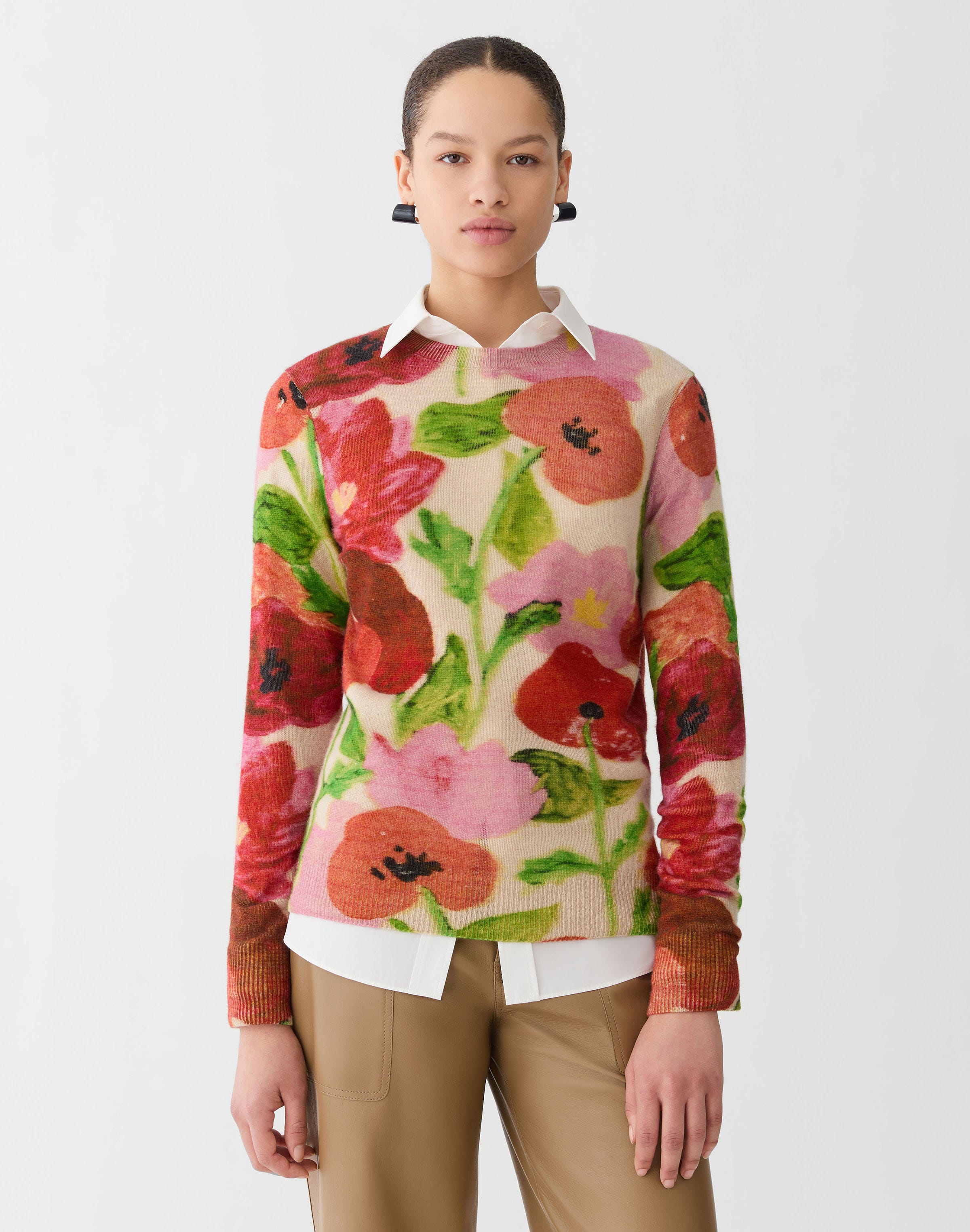 Plus-Size Blossom Print Cashmere Sweater