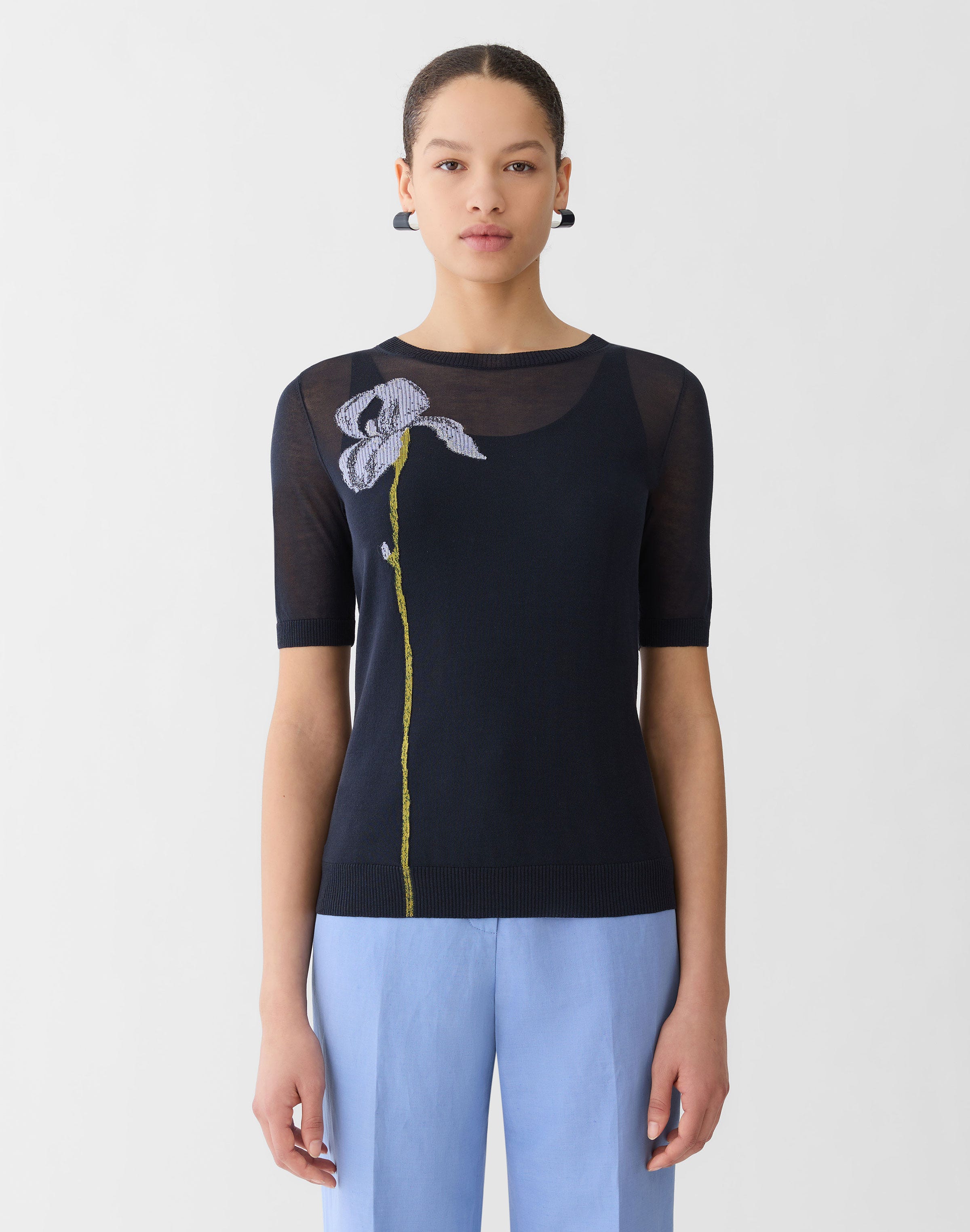 Plus-Size Finespun Voile Iris Intarsia Sweater &  Knit Tank