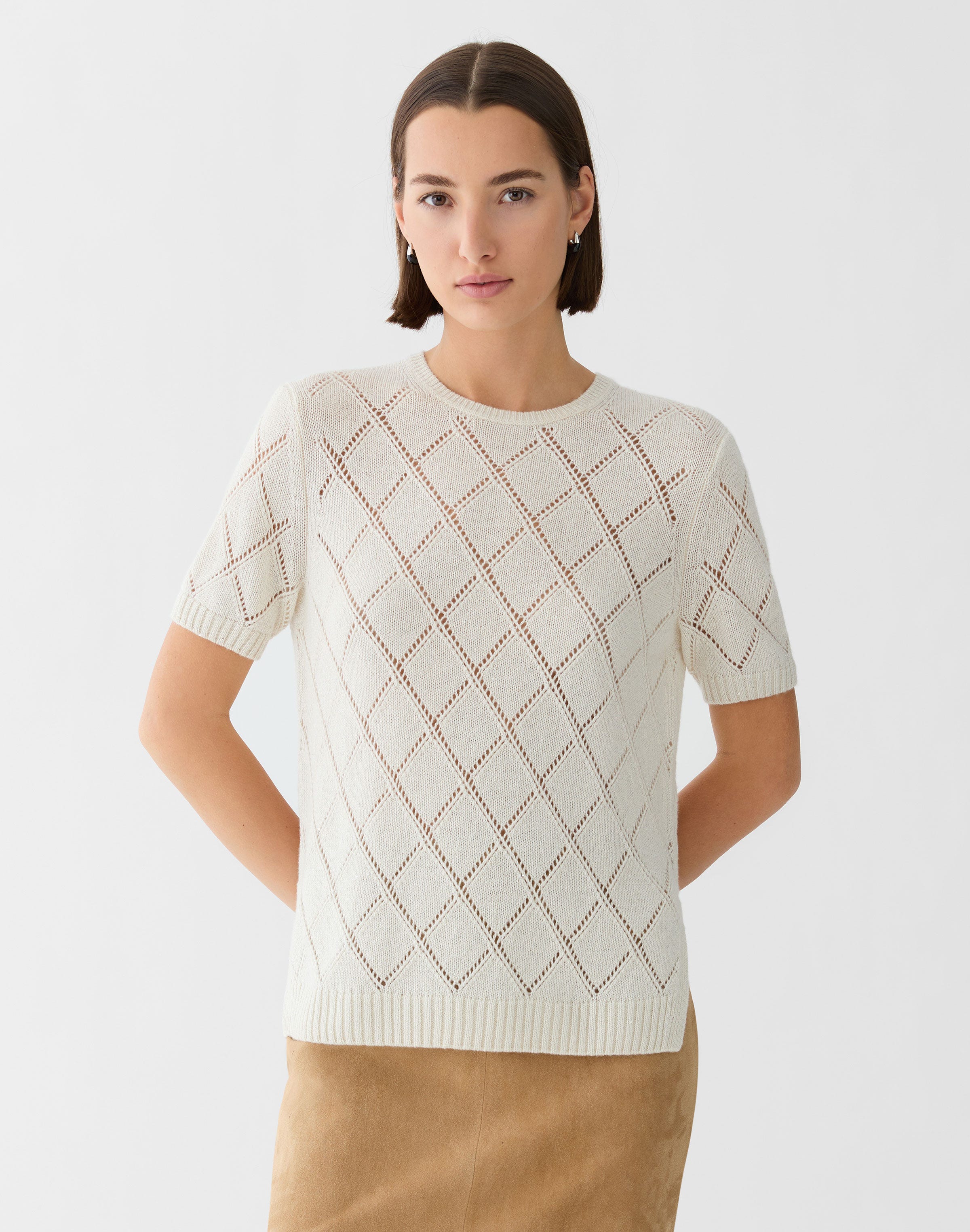 Cashmere-Sequin Silk Pointelle Sweater