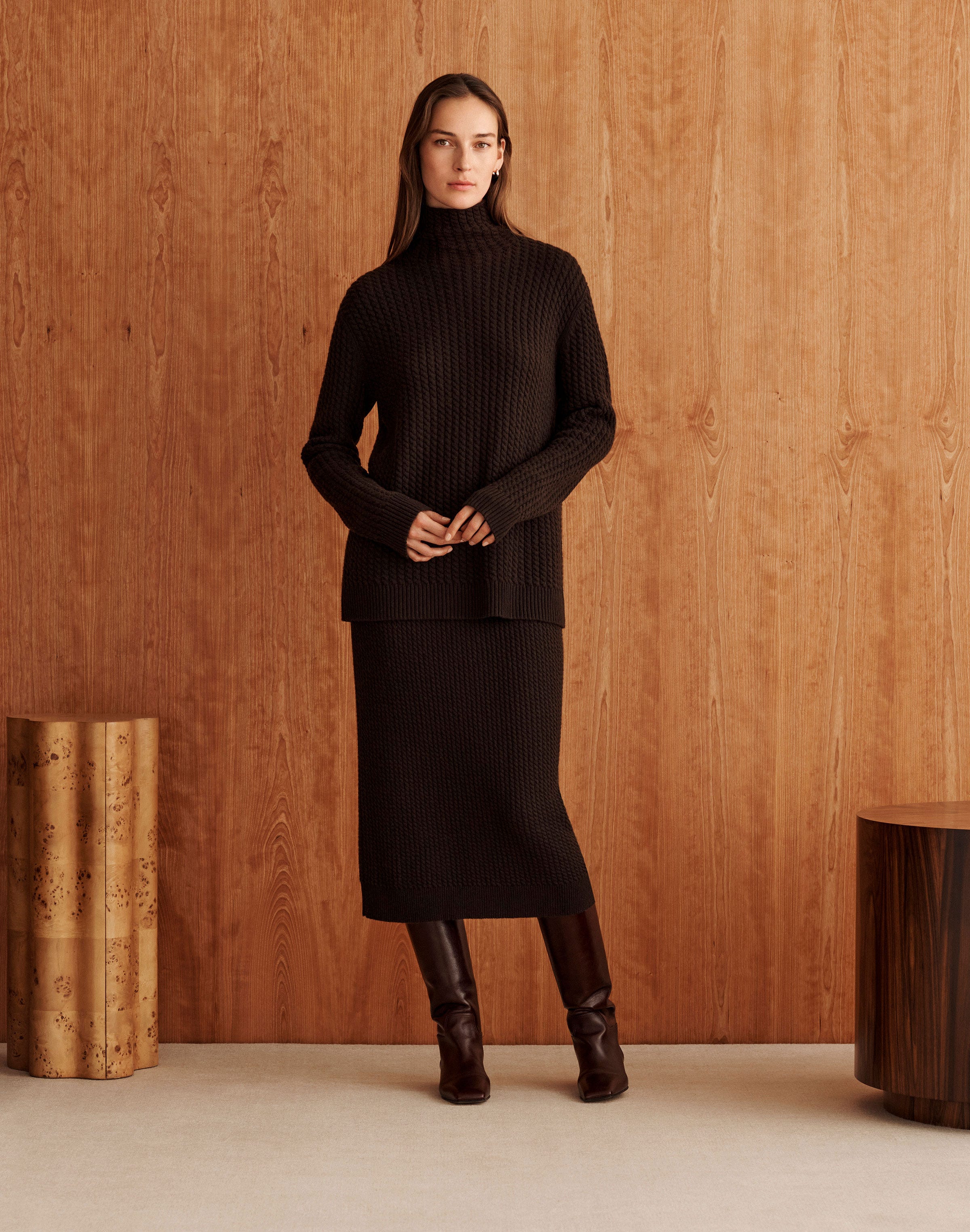 Cashmere Cable Knit Stand Collar Sweater