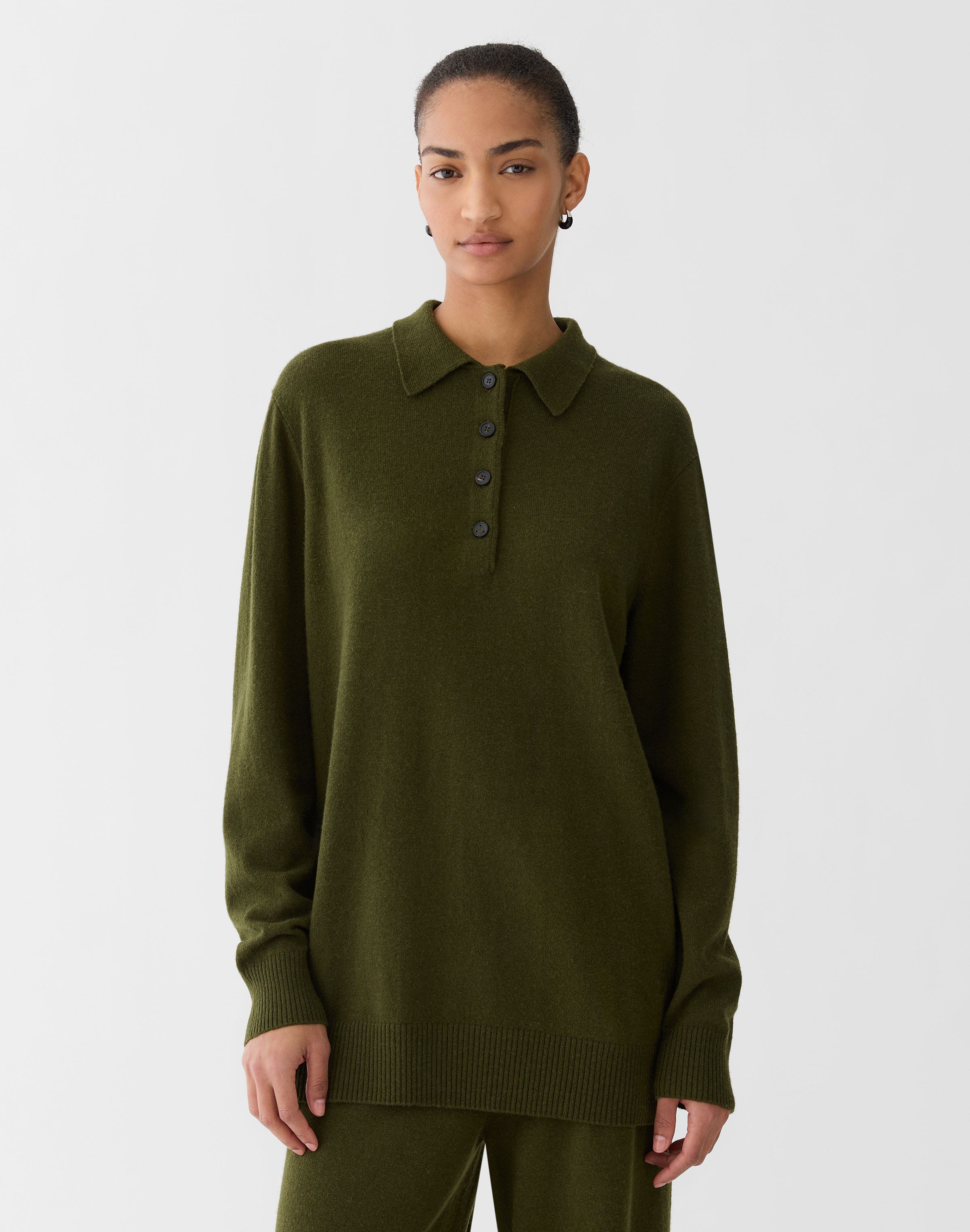 Wool-Cashmere Oversized Polo Sweater