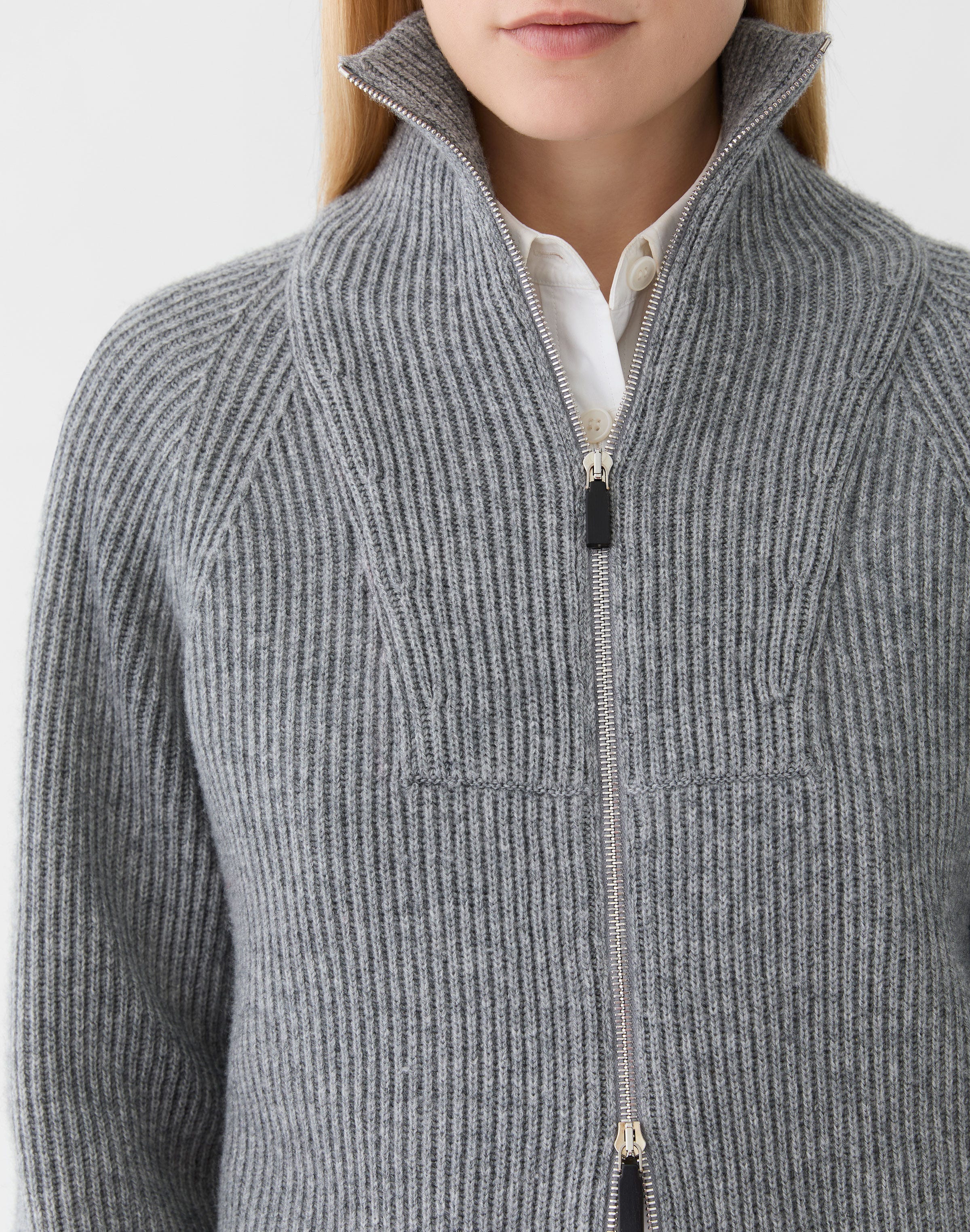 Wool-Cashmere Fisherman's Rib Cardigan