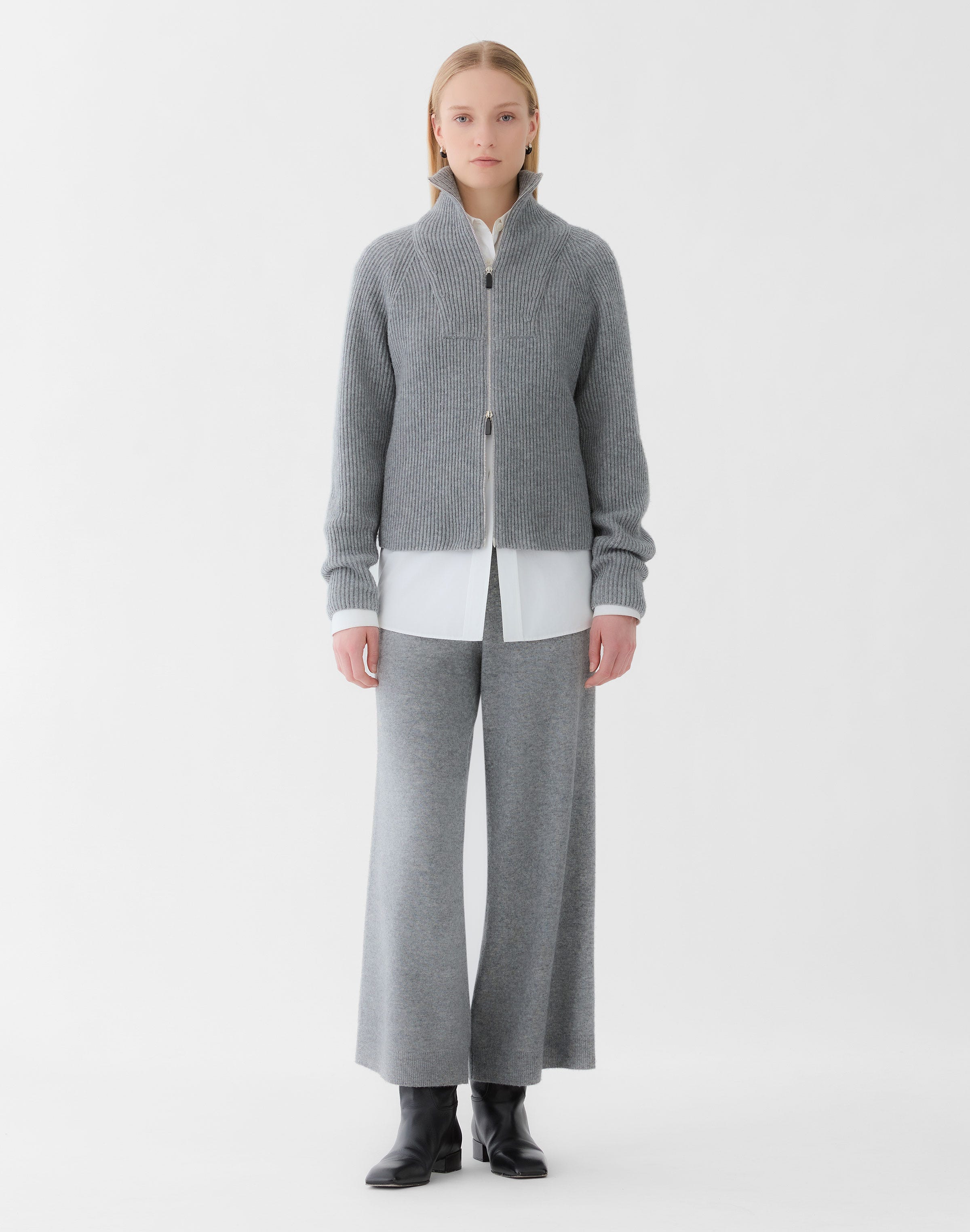 Wool-Cashmere Fisherman's Rib Cardigan