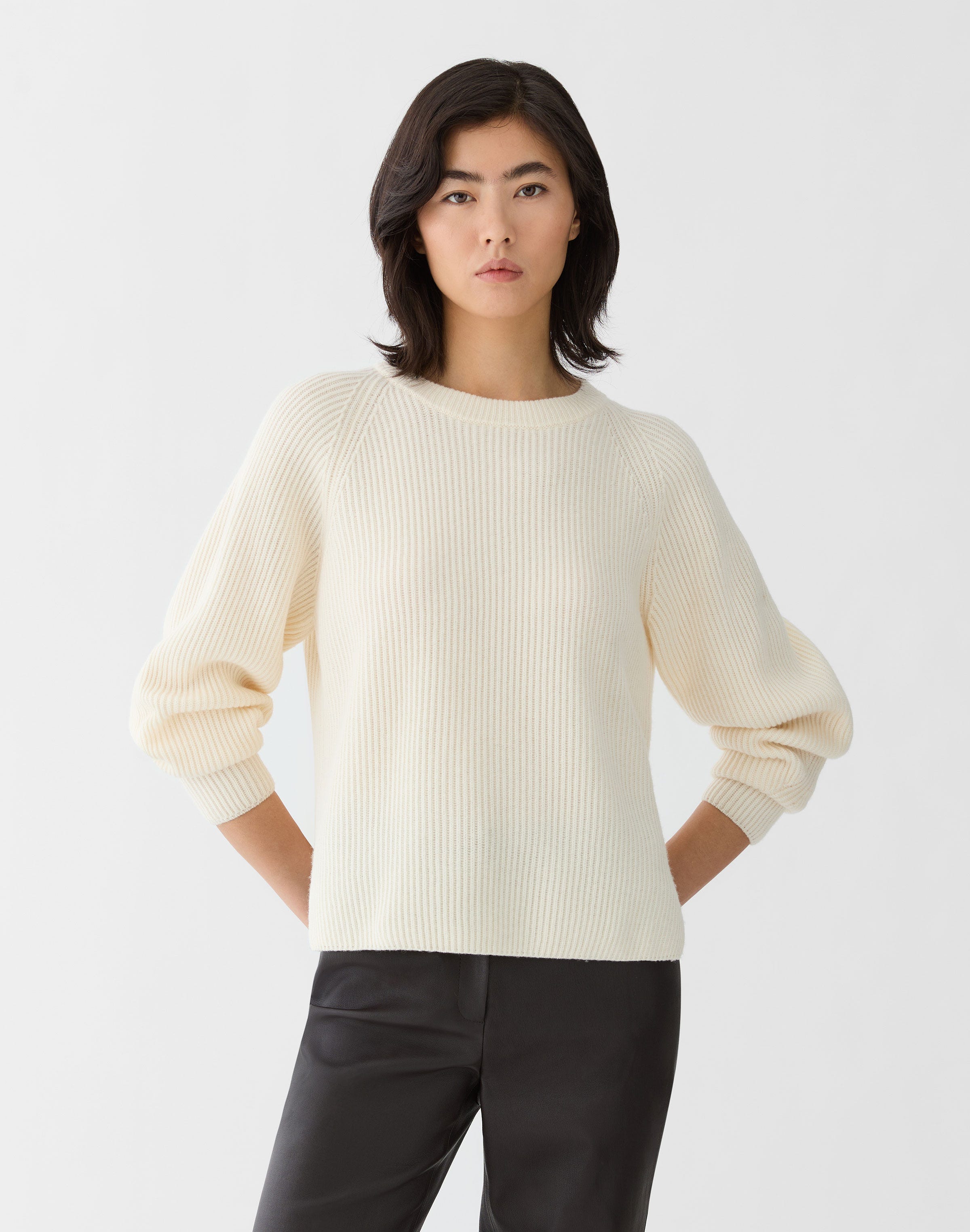 Wool-Cashmere Fisherman's Rib Crewneck Sweater