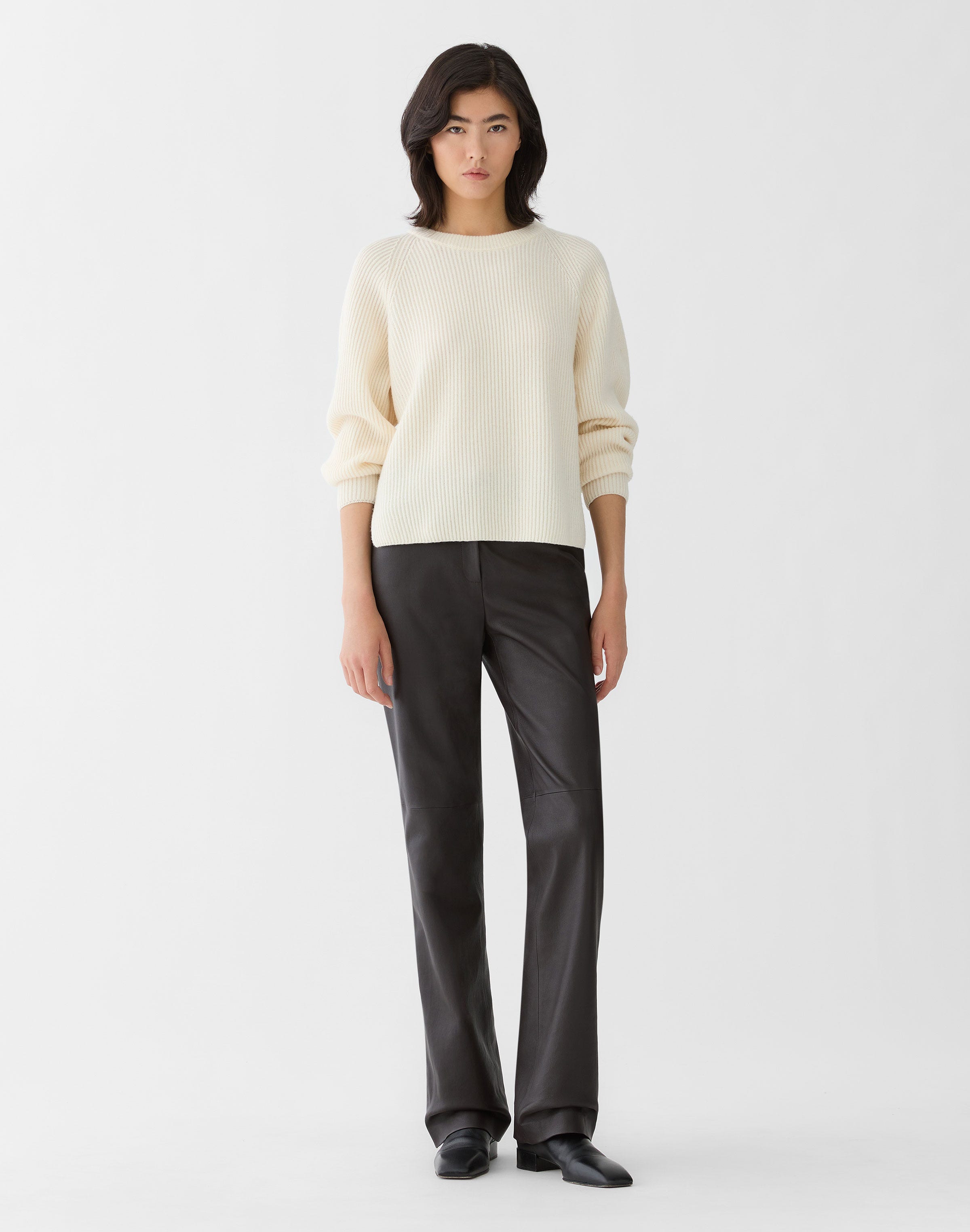 Wool-Cashmere Fisherman's Rib Crewneck Sweater