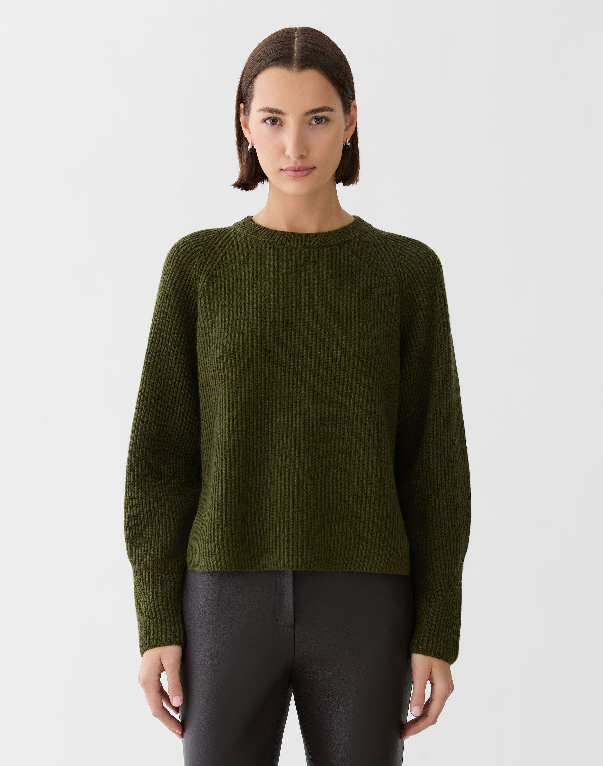 Plus-Size Wool-Cashmere Fisherman's Rib Crewneck Sweater