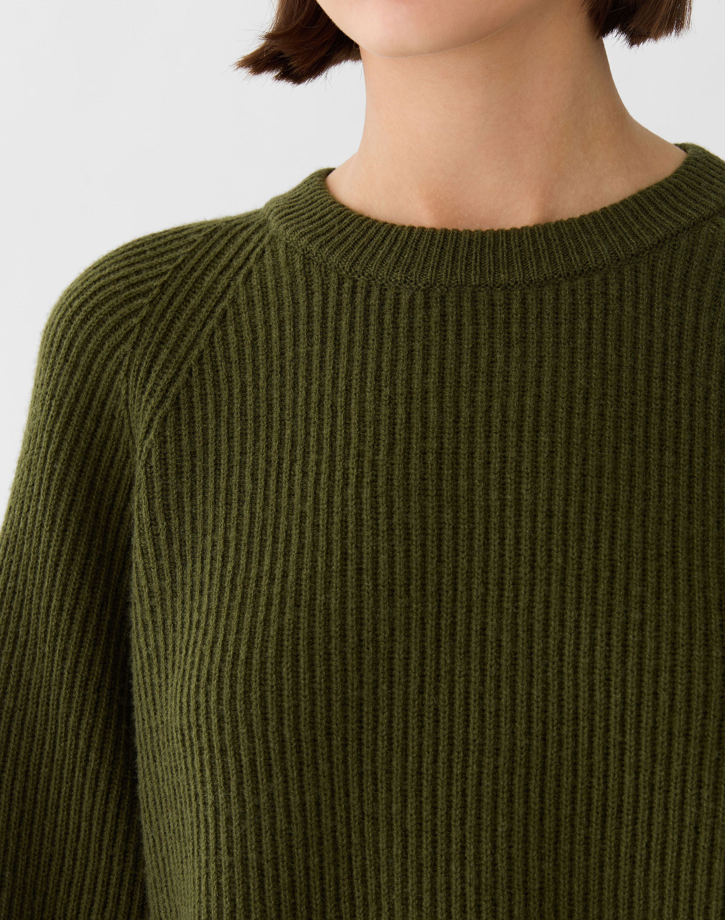 Plus-Size Wool-Cashmere Fisherman's Rib Crewneck Sweater