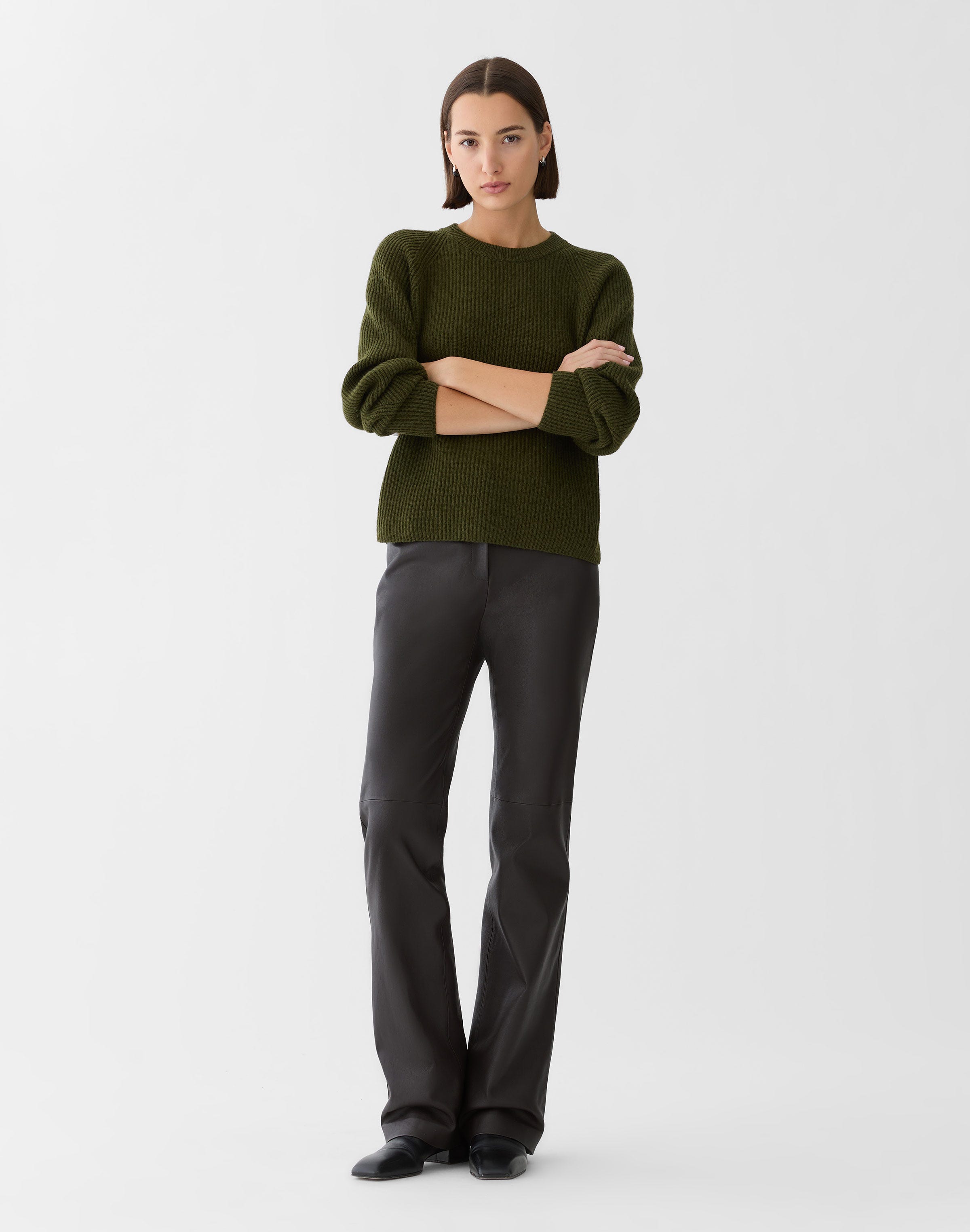 Plus-Size Wool-Cashmere Fisherman's Rib Crewneck Sweater