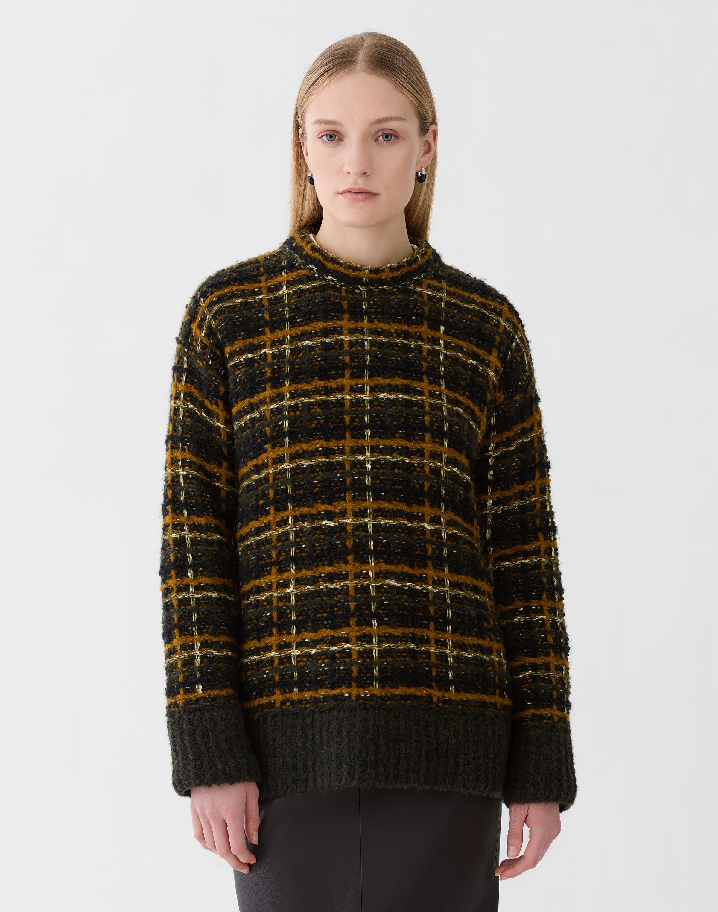 Glen Plaid Brushed Wool-Alpaca Sweater