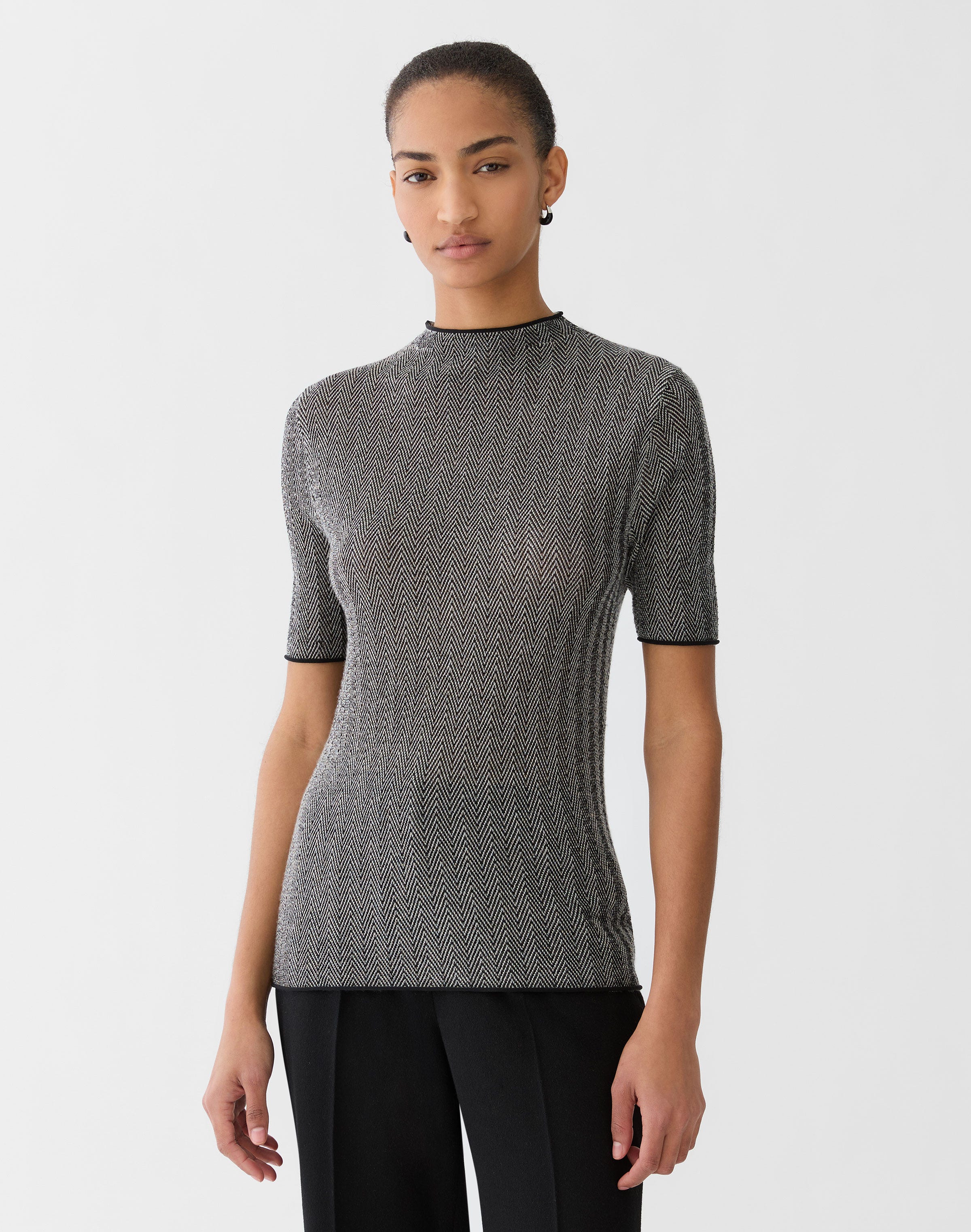 Petite Fine Cashmere Herringbone Jacquard Sweater