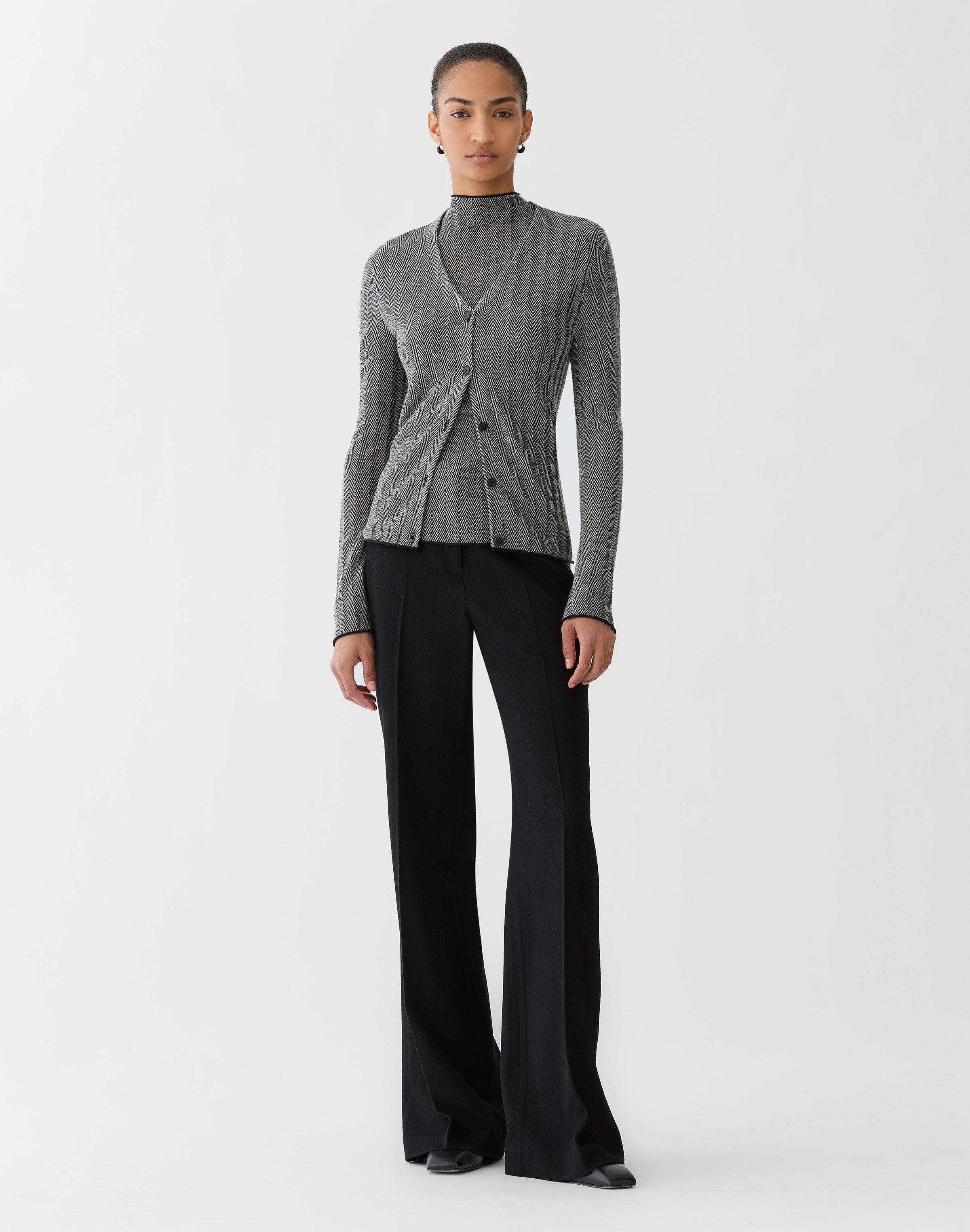 Fine Cashmere Herringbone Jacquard Cardigan