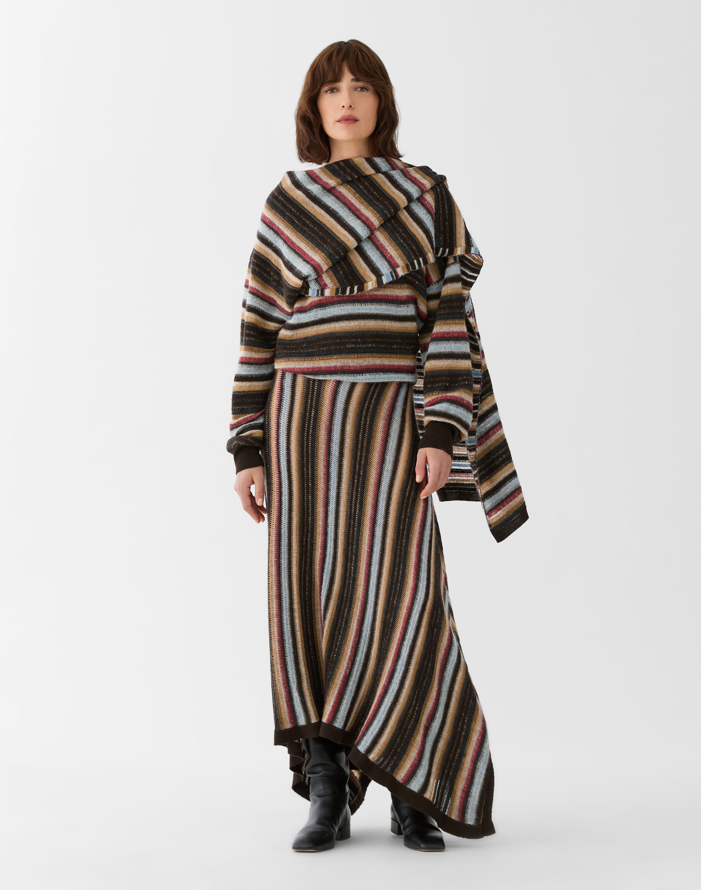 Horizon Stripe Cashmere-Wool Alpaca Wrap Scarf Sweater
