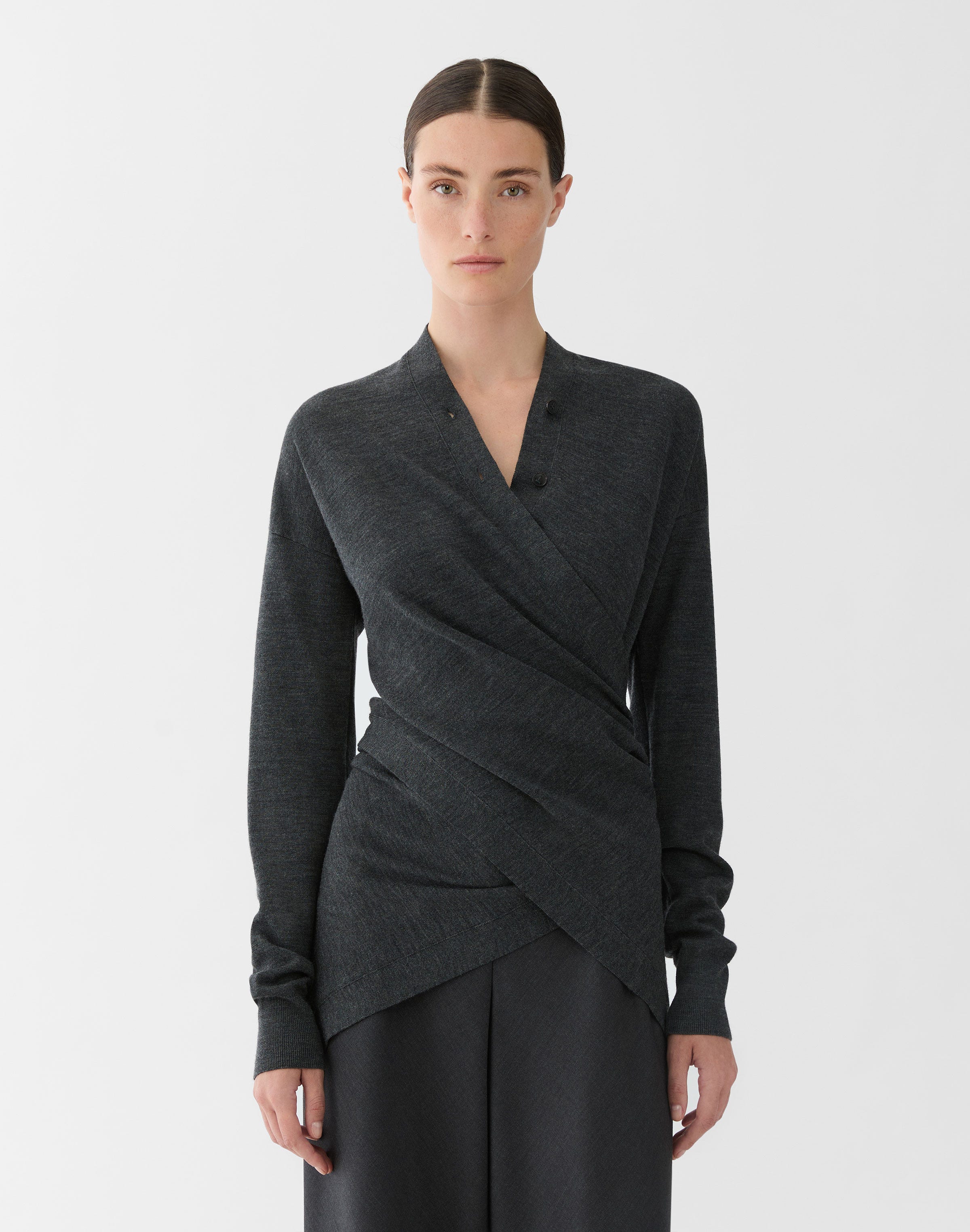 Superfine Merino Wool Double Knit Convertible Wrap Cardigan