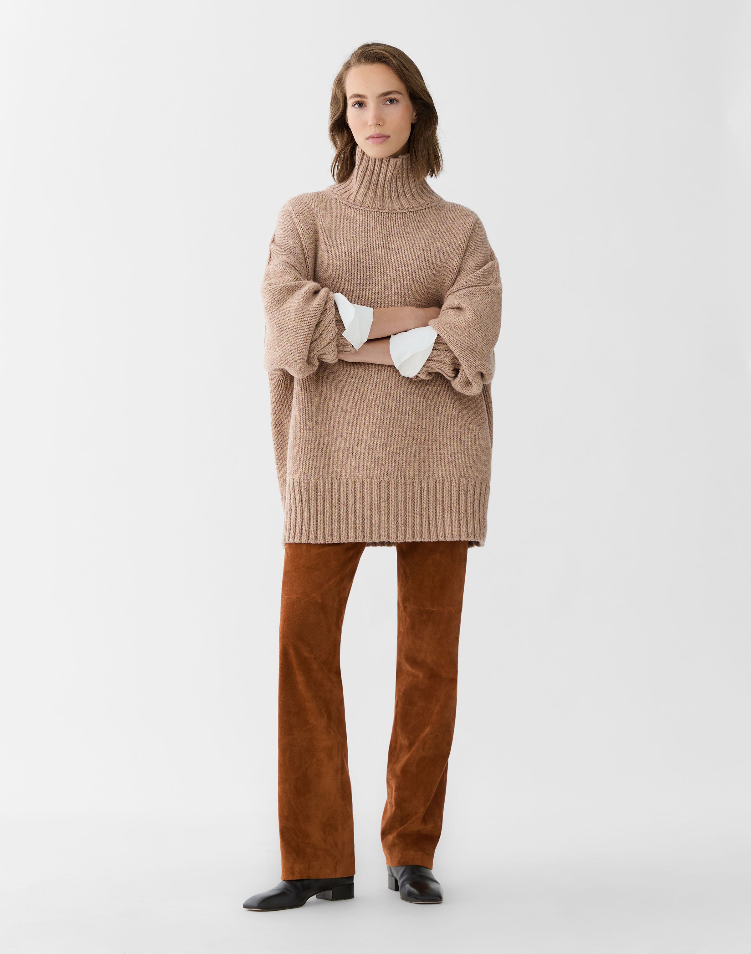 Wool-Cashmere Mouliné Stand Collar Oversized Sweater