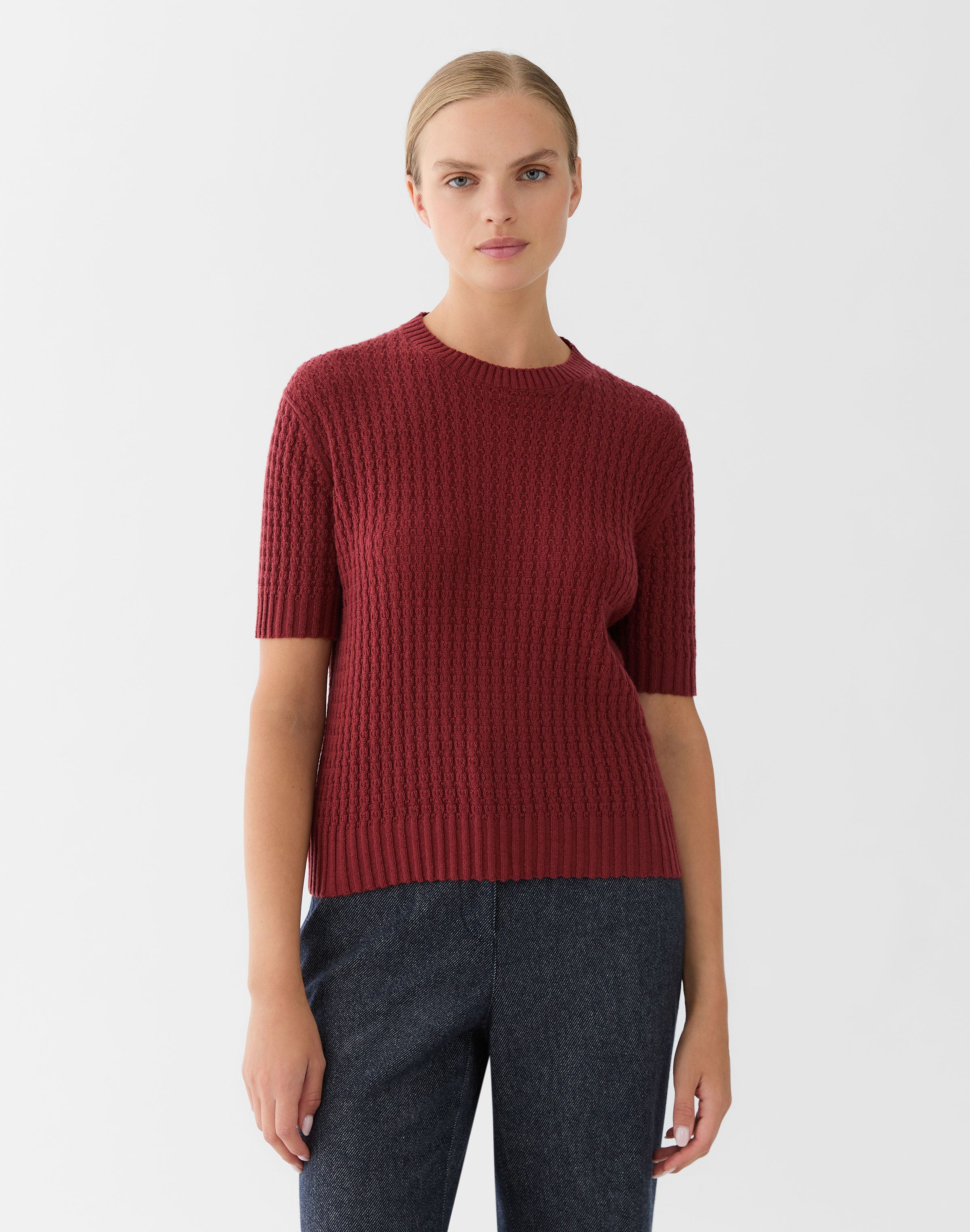 Petite Cashmere Mixed Stitch Crewneck Sweater