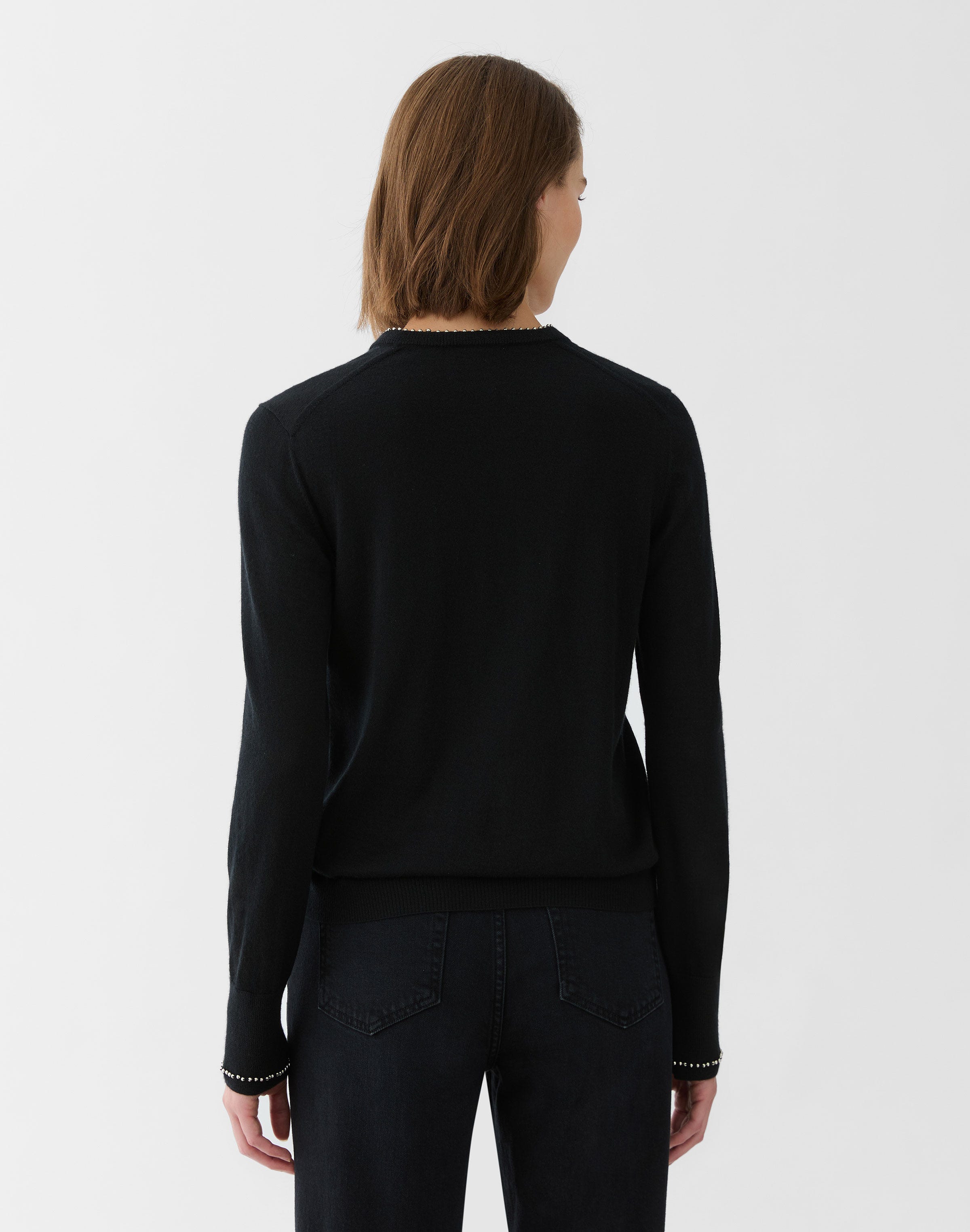 Petite Fine Gauge Cashmere Hand Beaded Cardigan