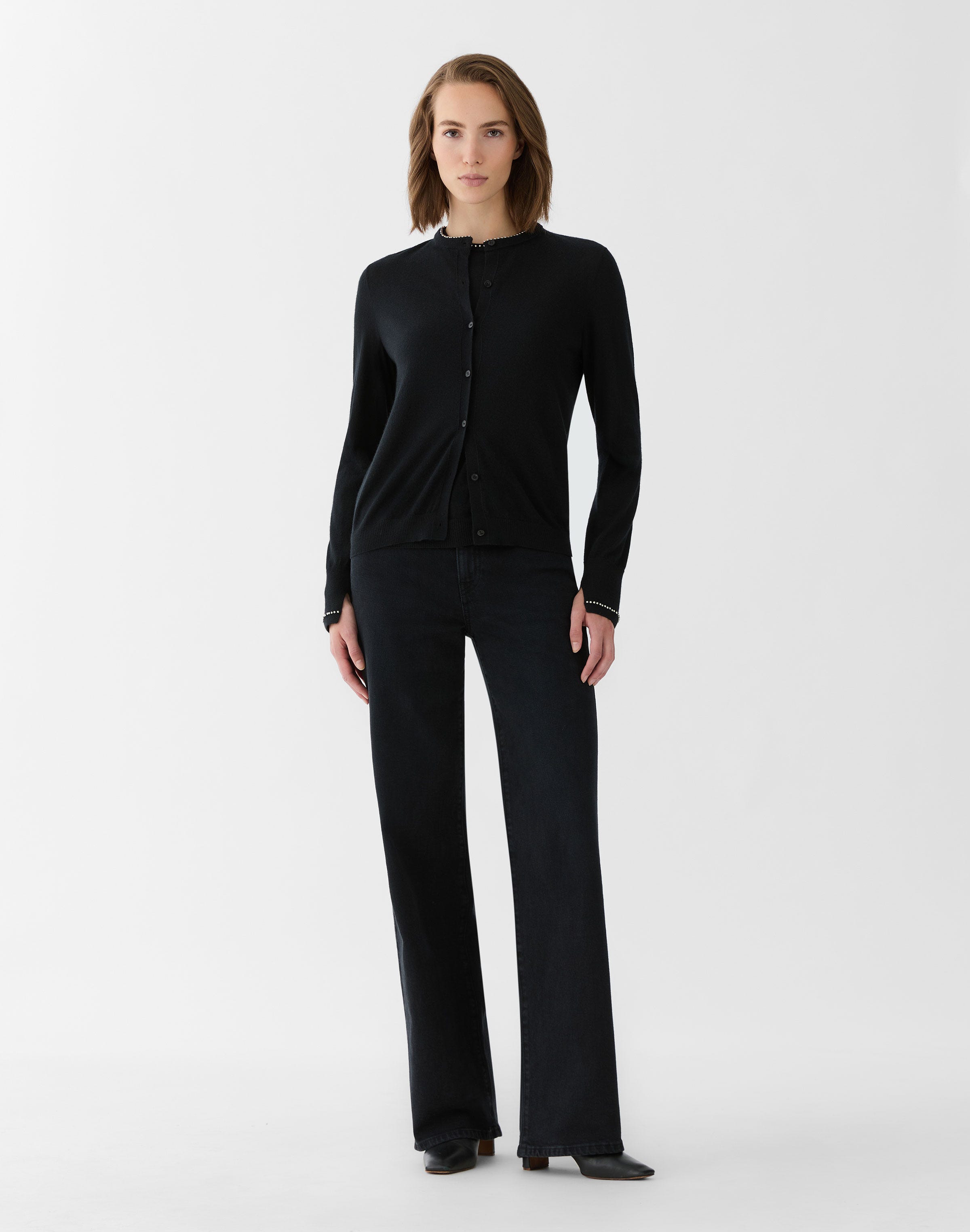 Petite Fine Gauge Cashmere Hand Beaded Cardigan